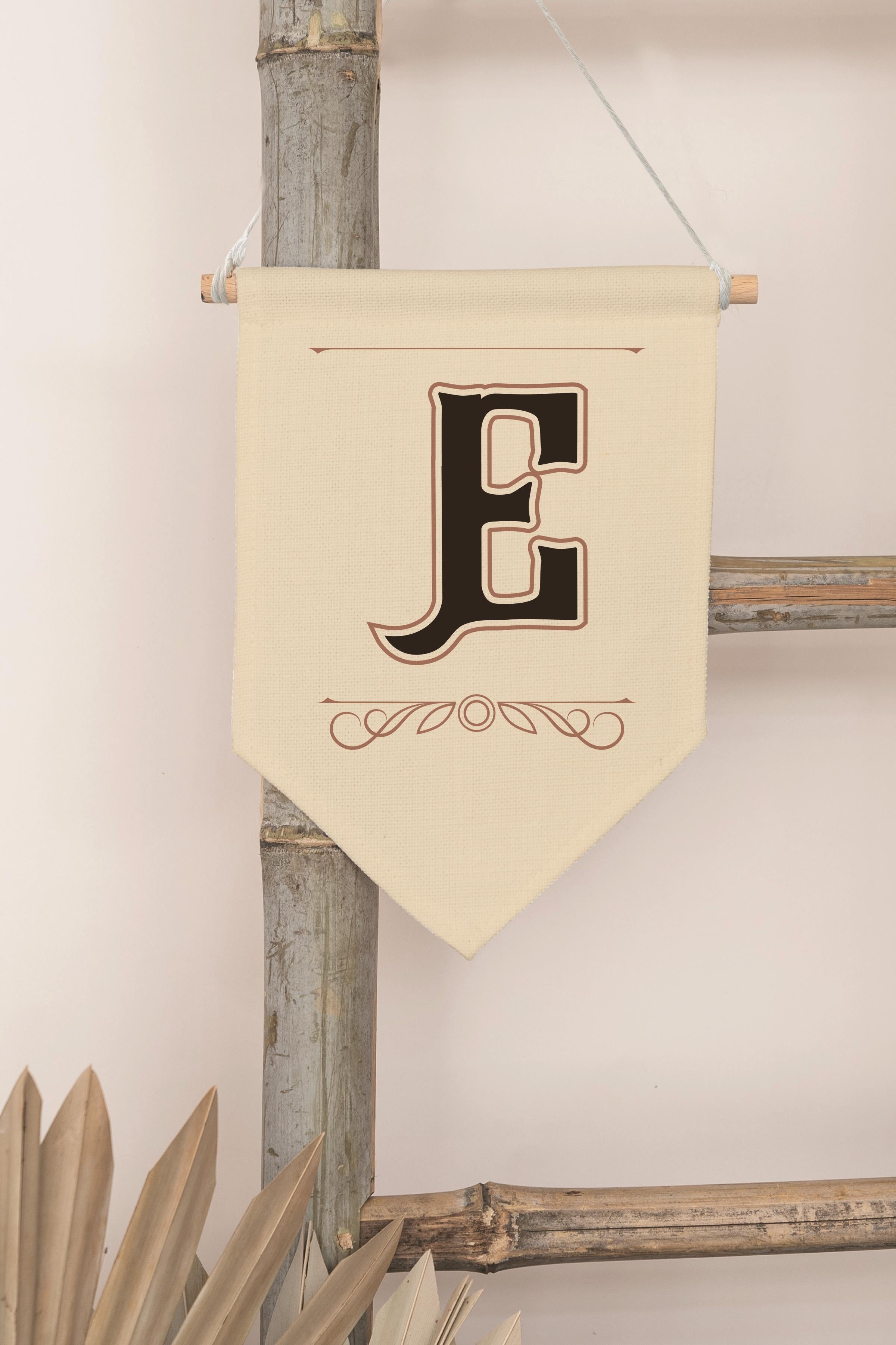 Çocuk Odası Dekor, Duvar Süsü, Ahşap Bebek Odası Dekor, Canvas Flama, Kahverengi E Harfi