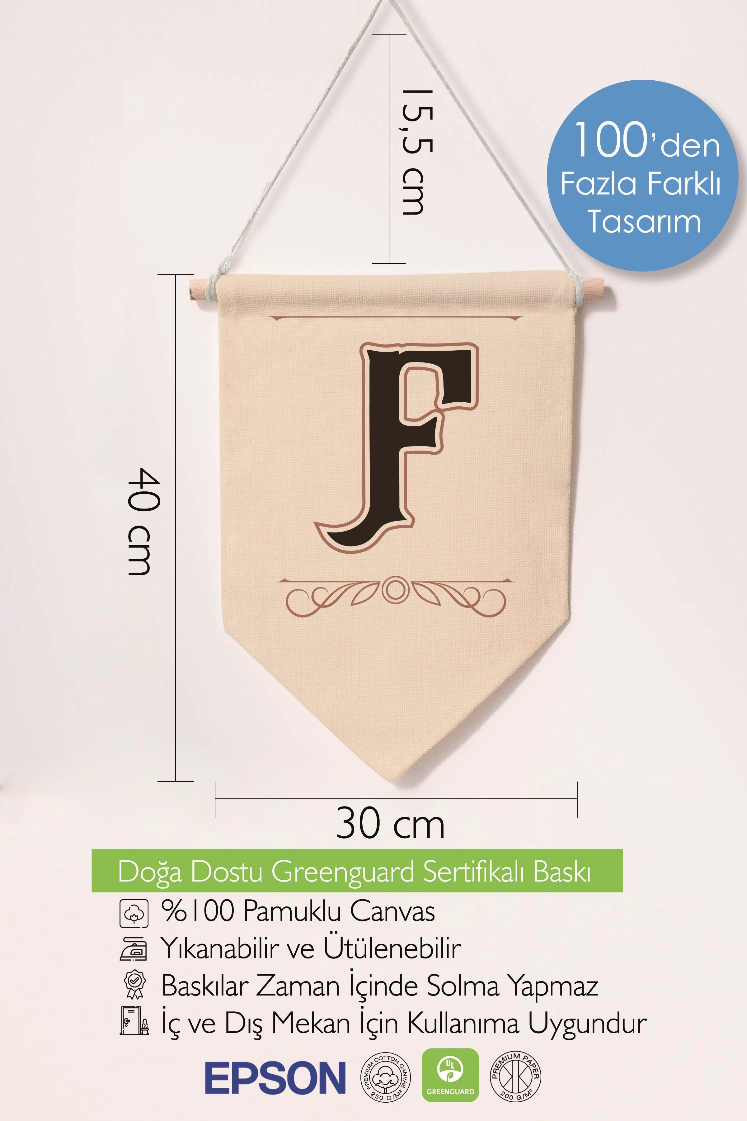 Çocuk Odası Dekor, Duvar Süsü, Ahşap Bebek Odası Dekor, Canvas Flama, Kahverengi F Harfi