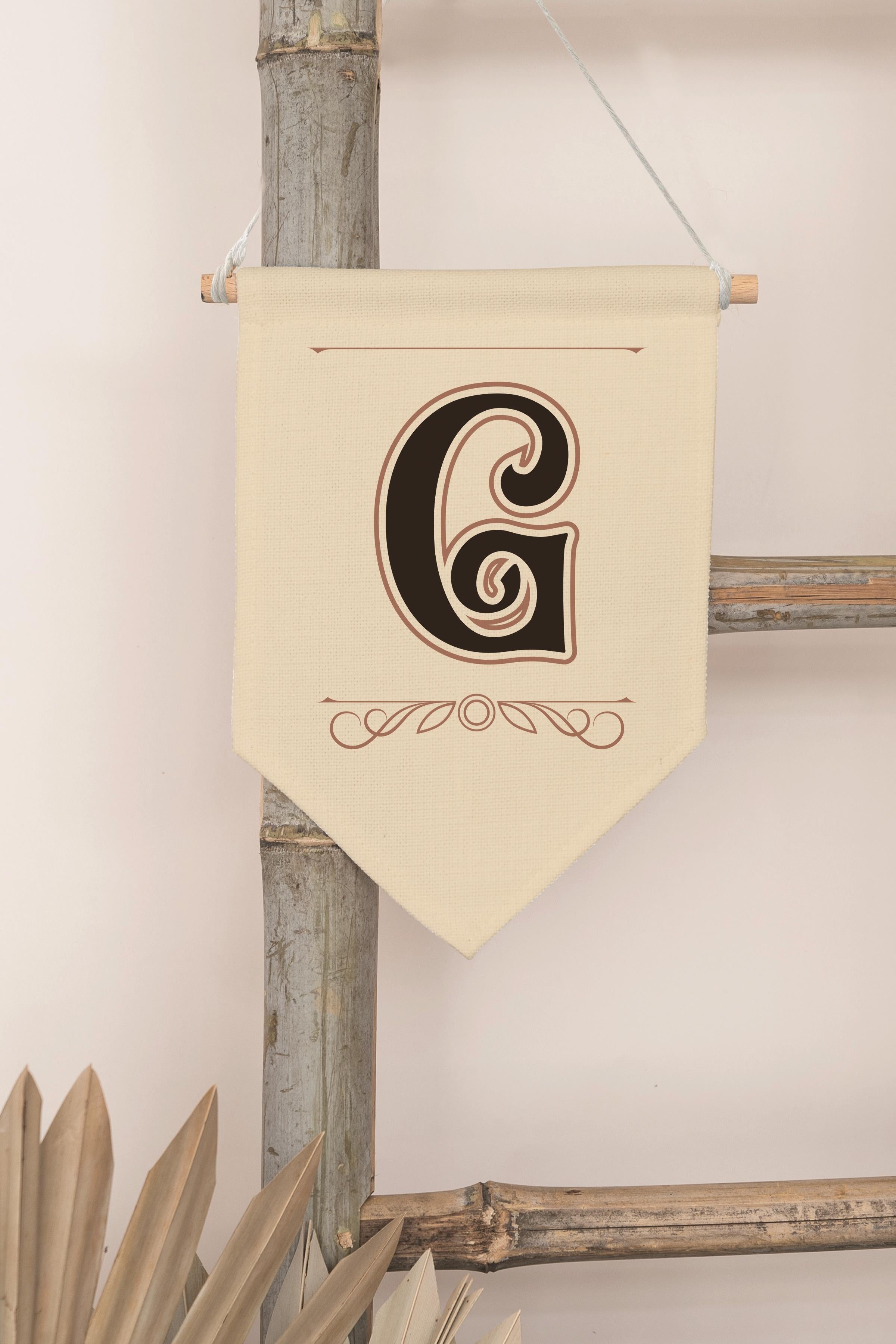 Çocuk Odası Dekor, Duvar Süsü, Ahşap Bebek Odası Dekor, Canvas Flama, Kahverengi G Harfi