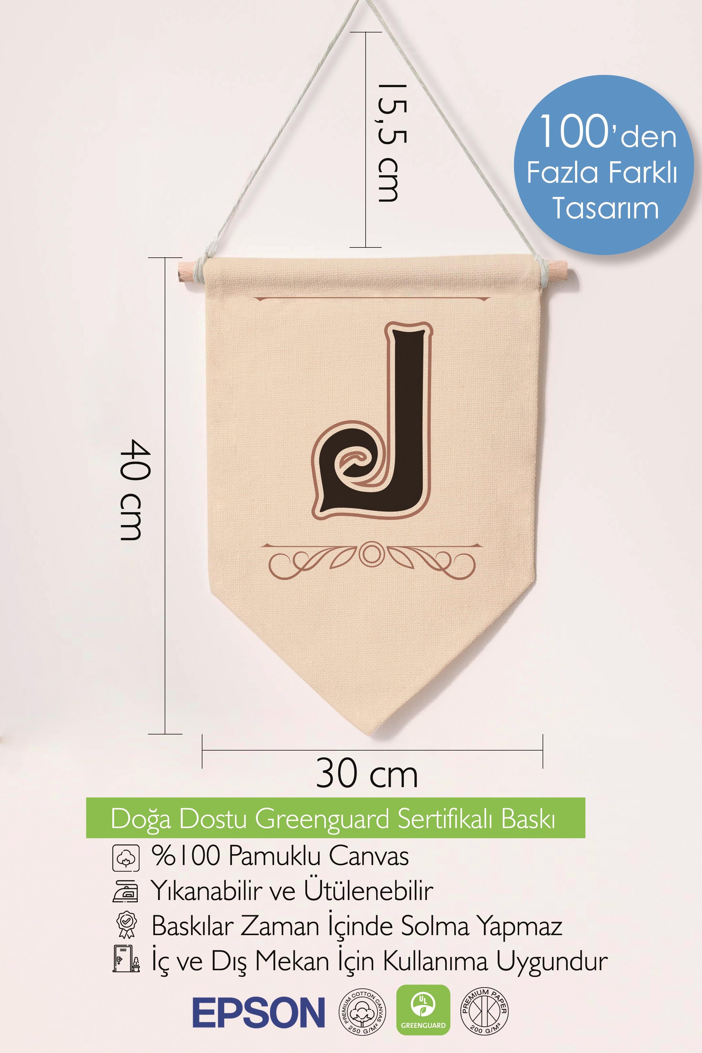 Çocuk Odası Dekor, Duvar Süsü, Ahşap Bebek Odası Dekor, Canvas Flama, Kahverengi J Harfi