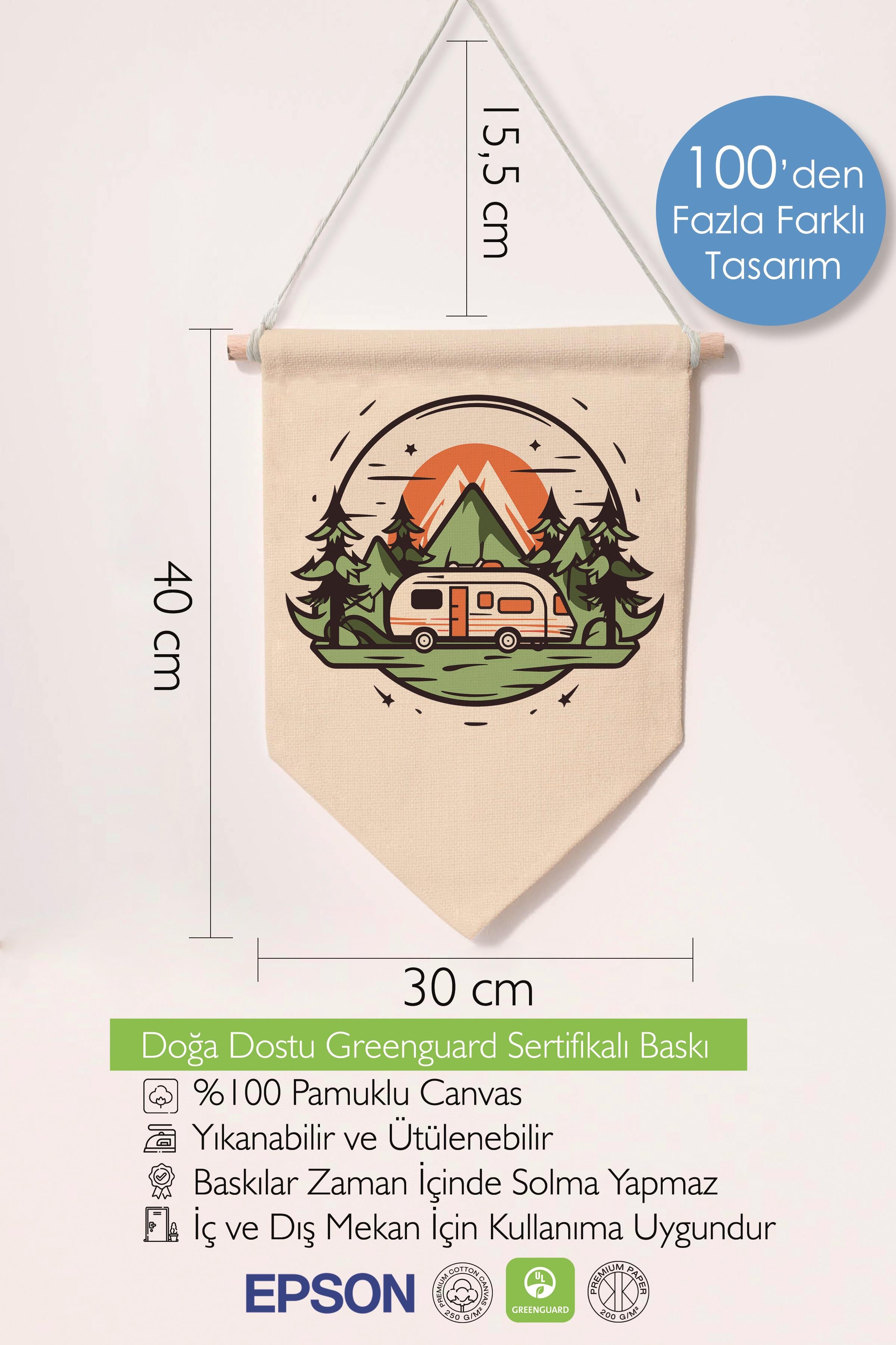 Çocuk Odası Dekor, Duvar Süsü, Ahşap Bebek Odası Dekor, Canvas Flama, Karavan Çizimi - Renkli
