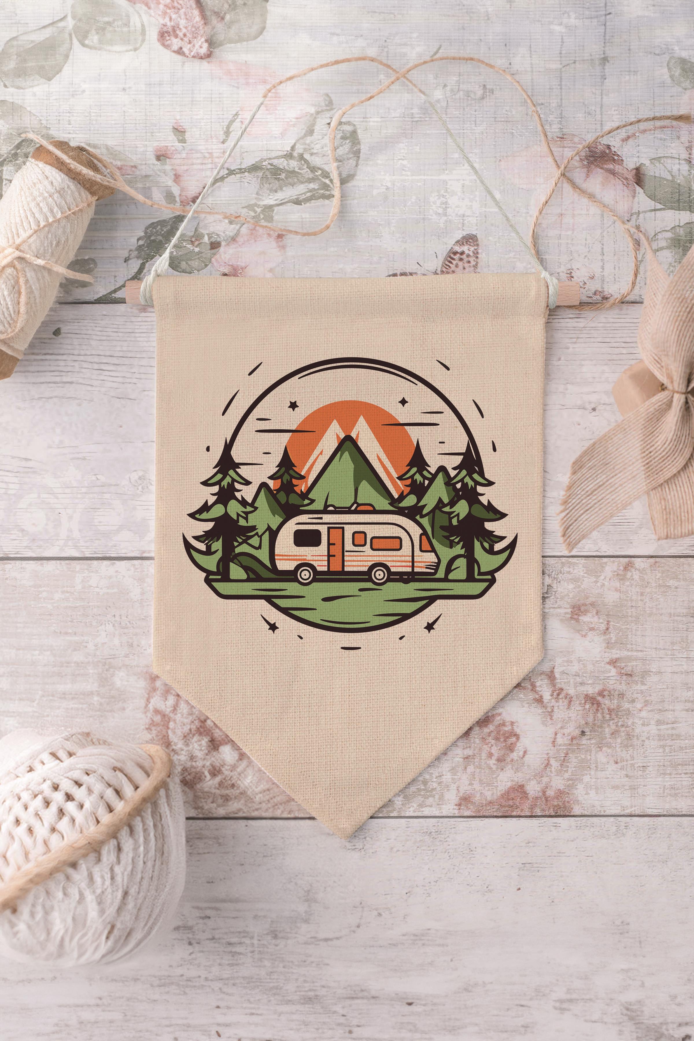 Çocuk Odası Dekor, Duvar Süsü, Ahşap Bebek Odası Dekor, Canvas Flama, Karavan Çizimi - Renkli