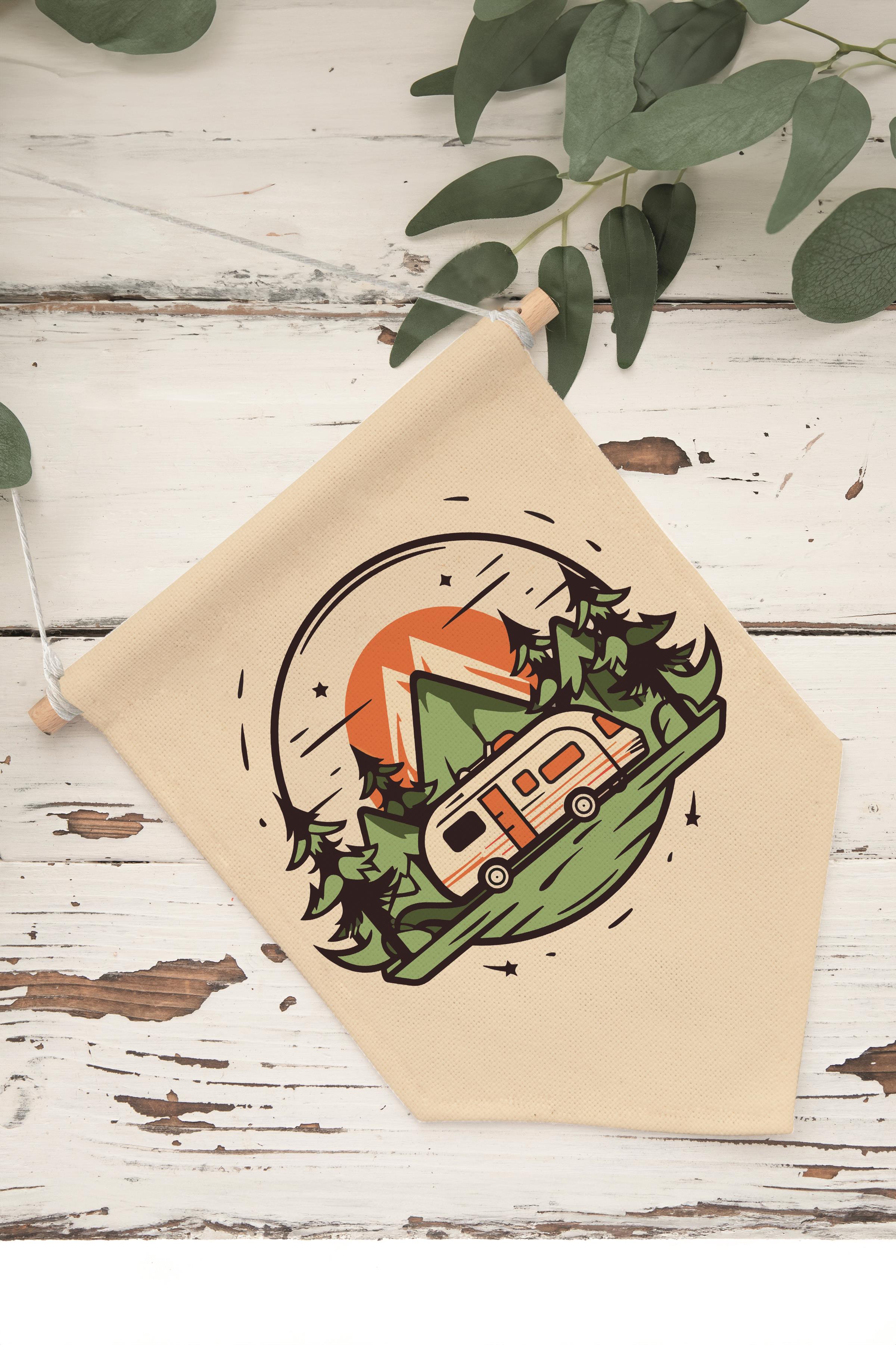 Çocuk Odası Dekor, Duvar Süsü, Ahşap Bebek Odası Dekor, Canvas Flama, Karavan Çizimi - Renkli