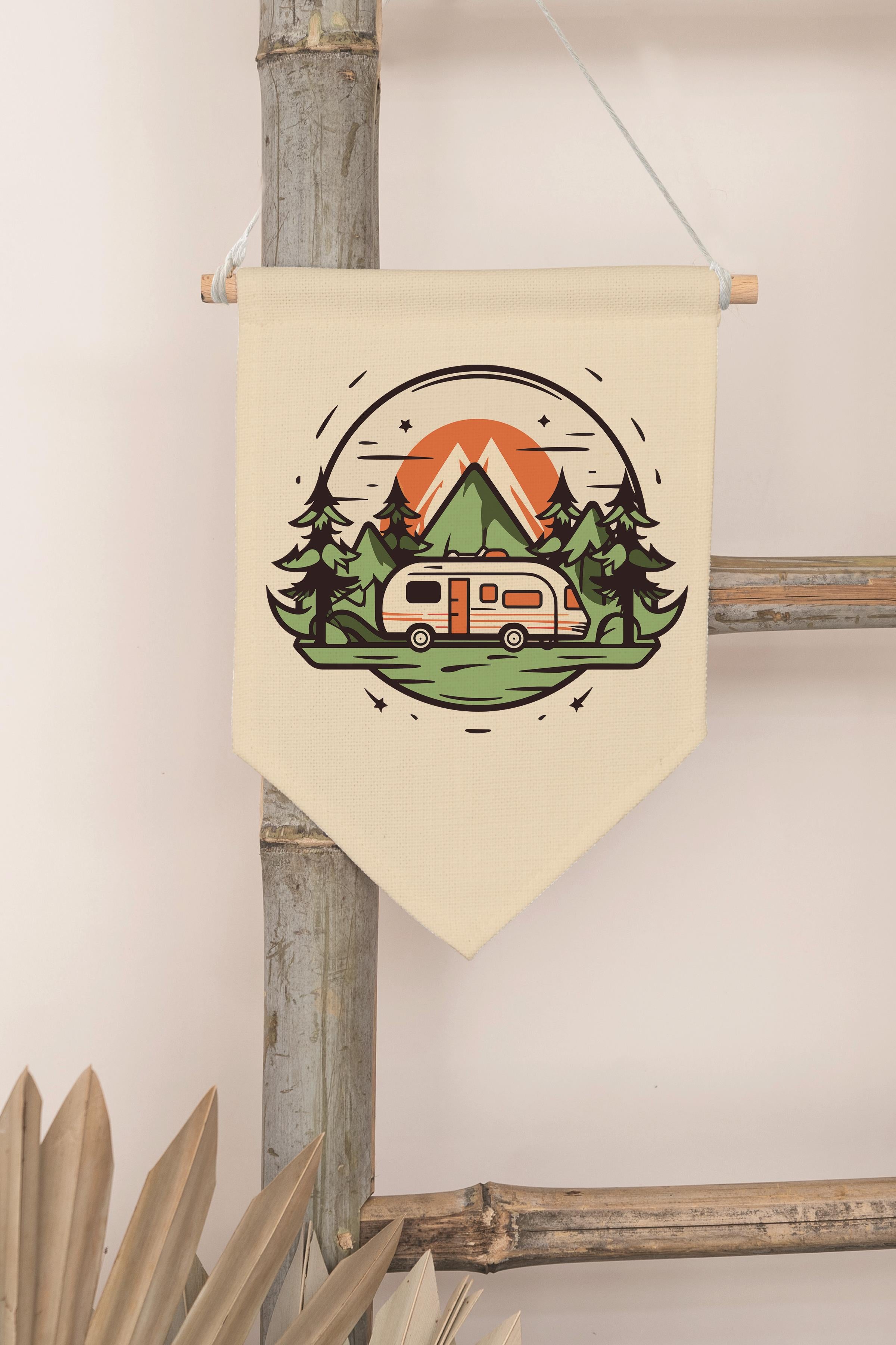 Çocuk Odası Dekor, Duvar Süsü, Ahşap Bebek Odası Dekor, Canvas Flama, Karavan Çizimi - Renkli