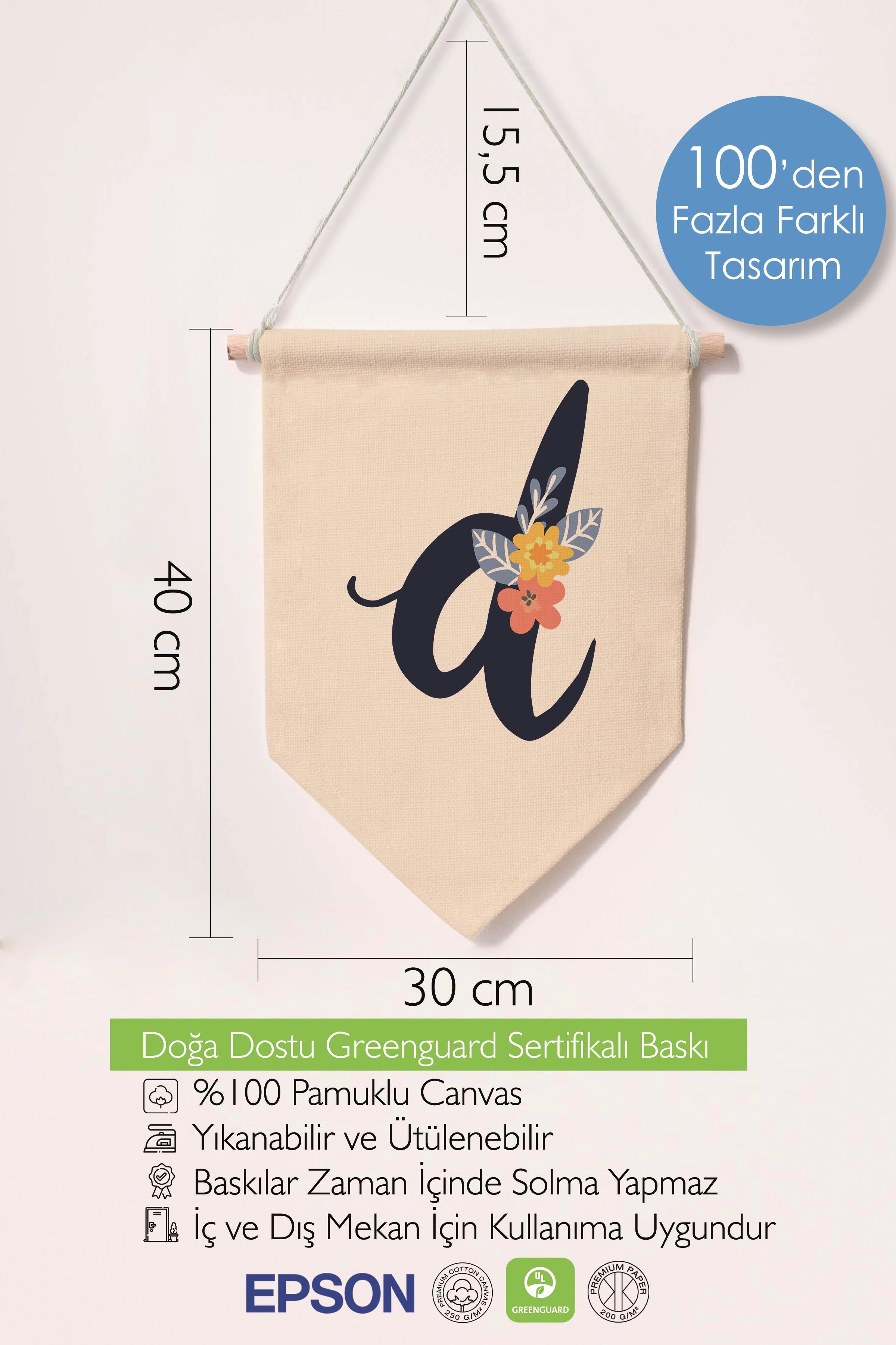Çocuk Odası Dekor, Duvar Süsü, Ahşap Bebek Odası Dekor, Canvas Flama, Lacivert Çiçekli D Harfi