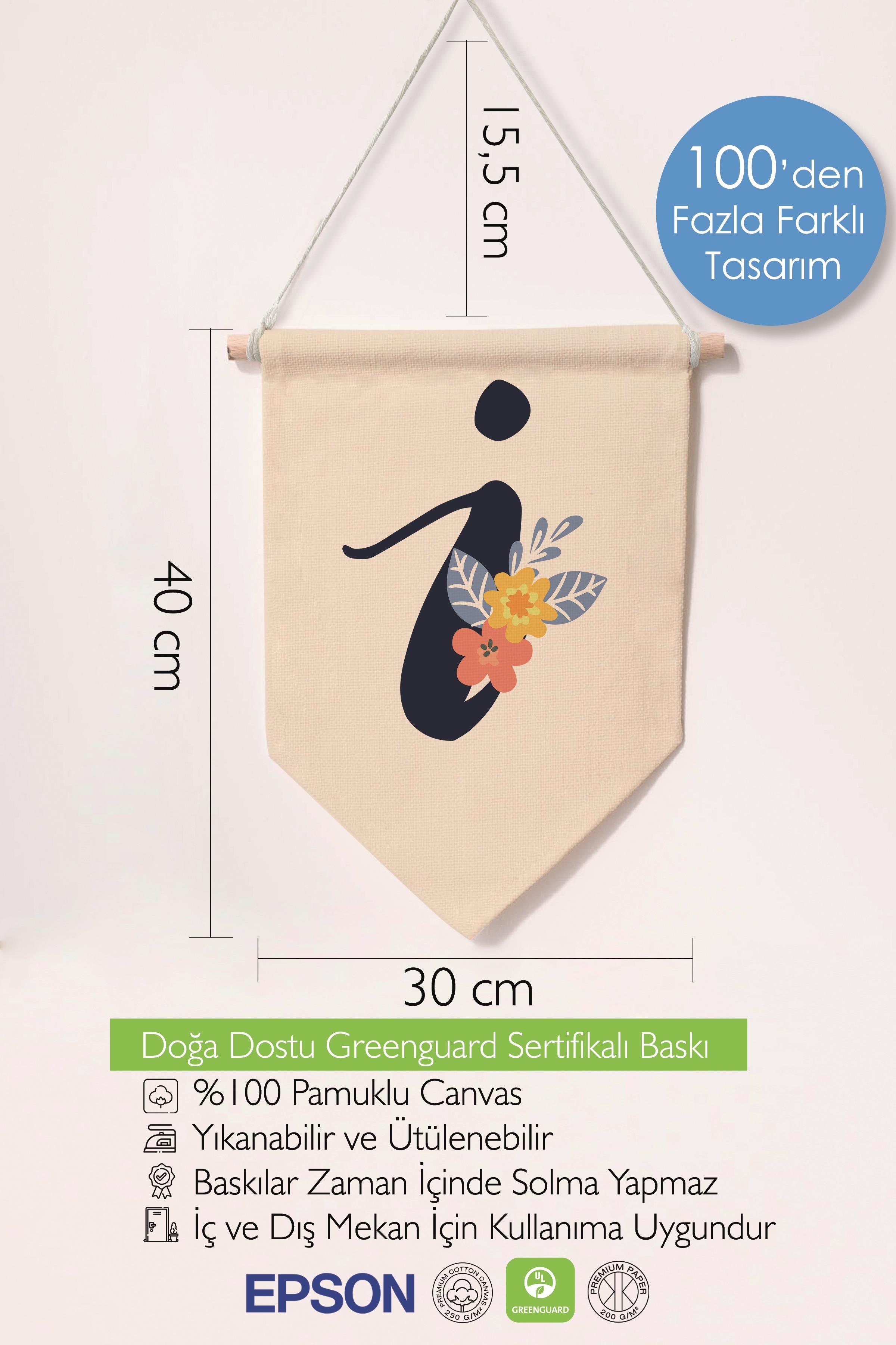 Çocuk Odası Dekor, Duvar Süsü, Ahşap Bebek Odası Dekor, Canvas Flama, Lacivert Çiçekli I Harfi