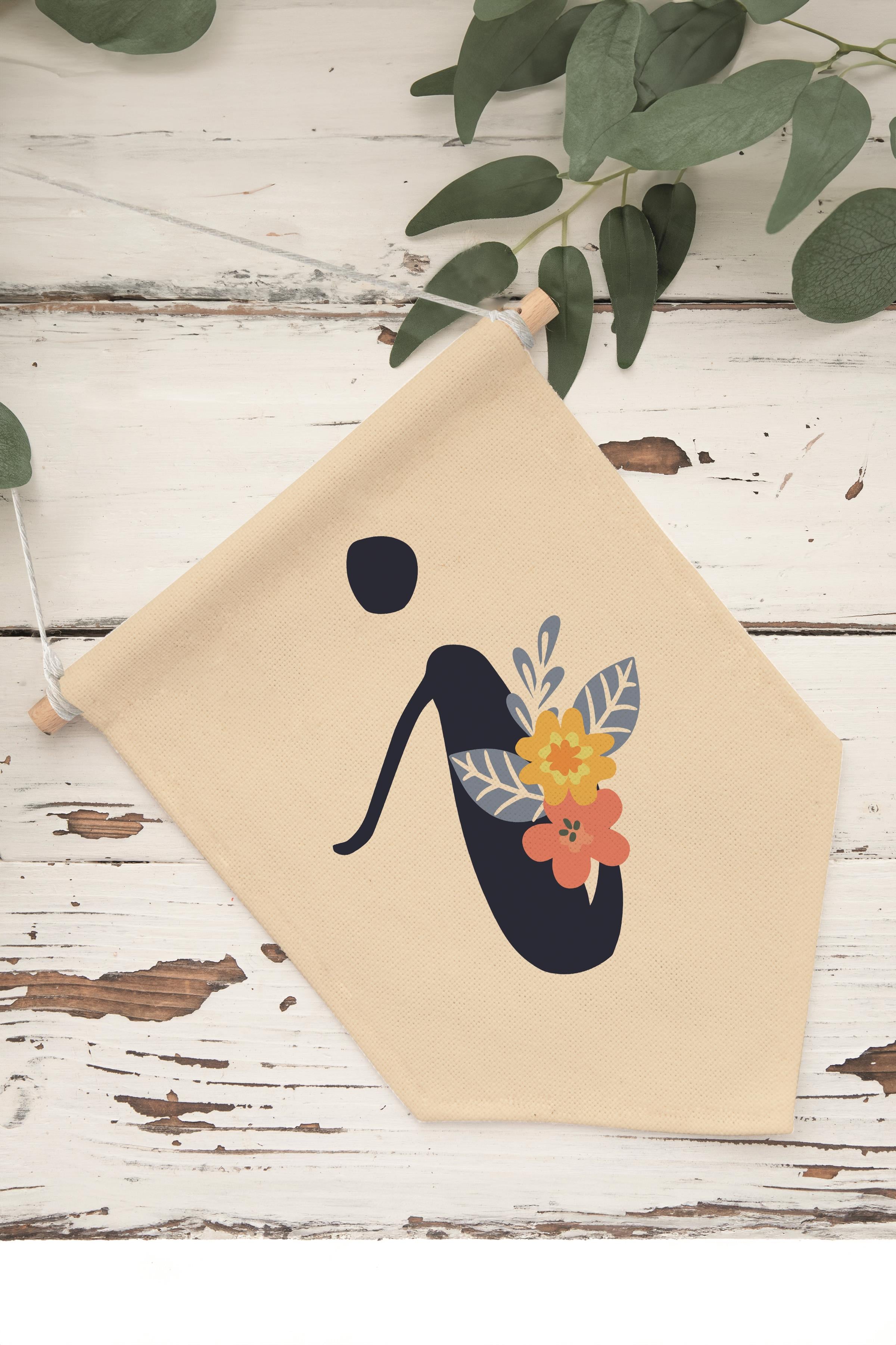 Çocuk Odası Dekor, Duvar Süsü, Ahşap Bebek Odası Dekor, Canvas Flama, Lacivert Çiçekli I Harfi