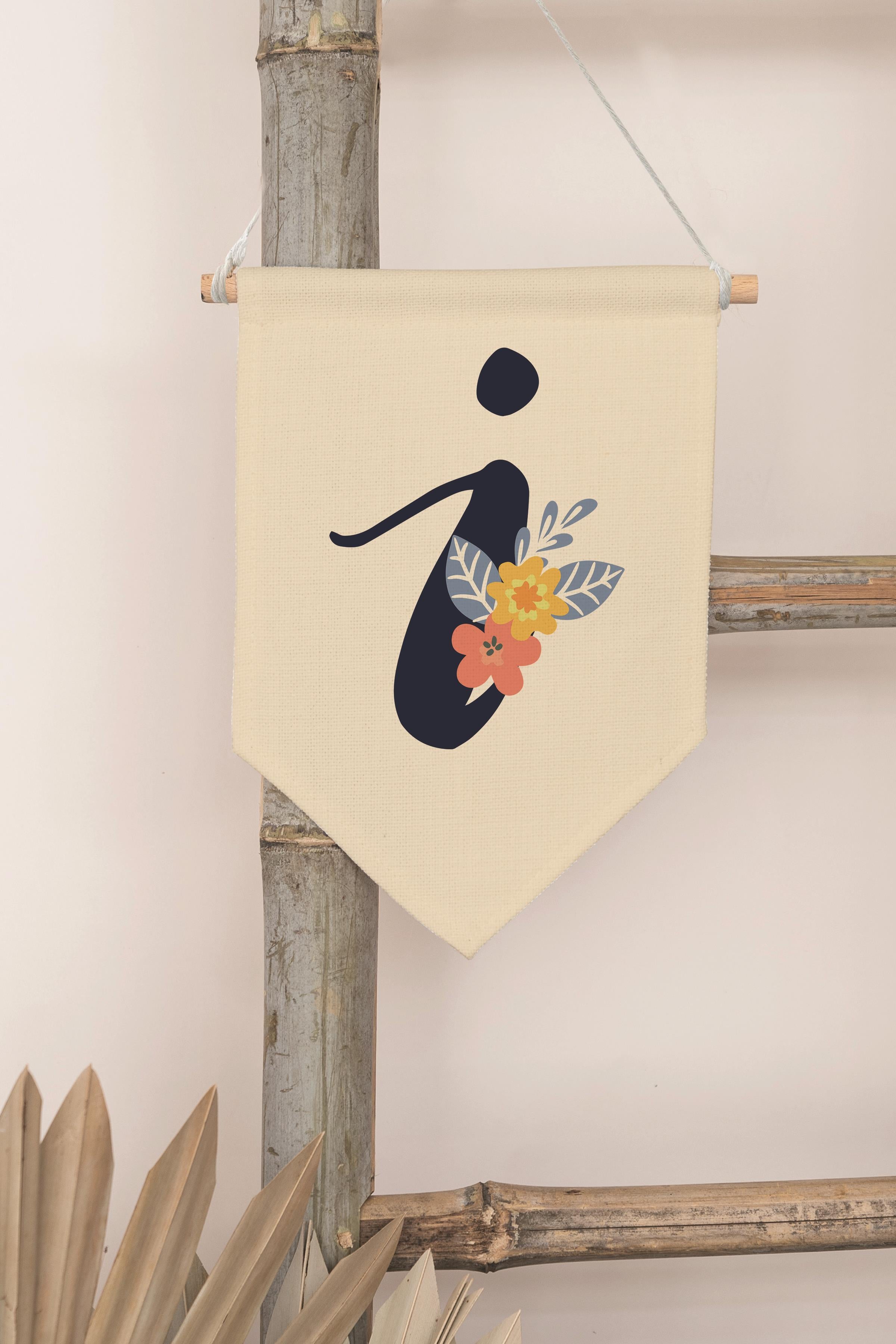 Çocuk Odası Dekor, Duvar Süsü, Ahşap Bebek Odası Dekor, Canvas Flama, Lacivert Çiçekli I Harfi