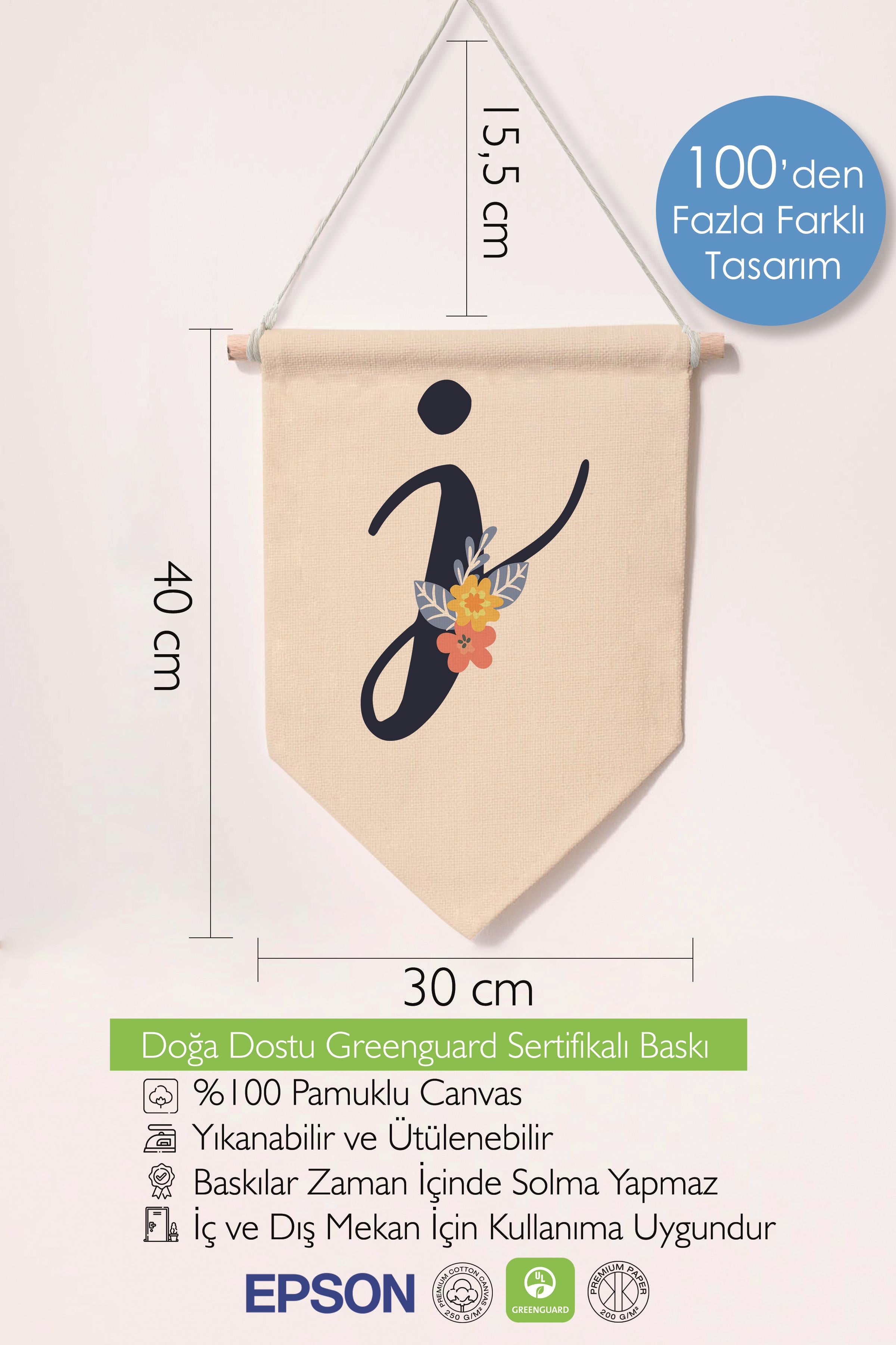 Çocuk Odası Dekor, Duvar Süsü, Ahşap Bebek Odası Dekor, Canvas Flama, Lacivert Çiçekli J Harfi