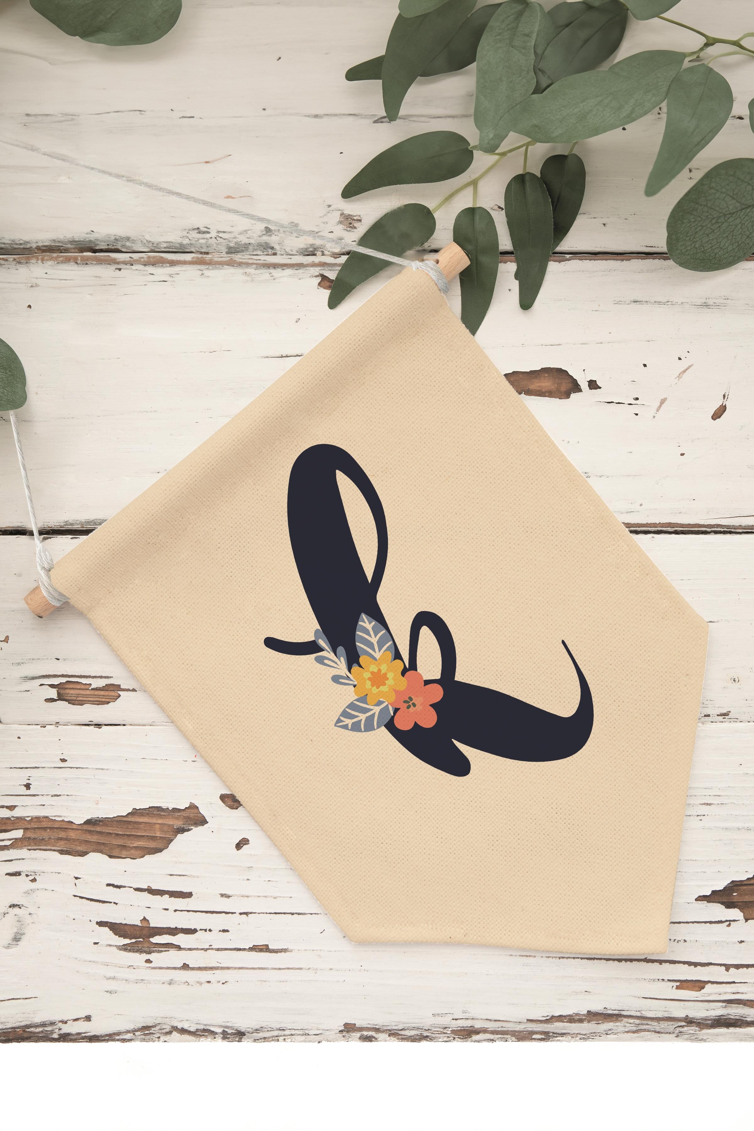 Çocuk Odası Dekor, Duvar Süsü, Ahşap Bebek Odası Dekor, Canvas Flama, Lacivert Çiçekli K Harfi