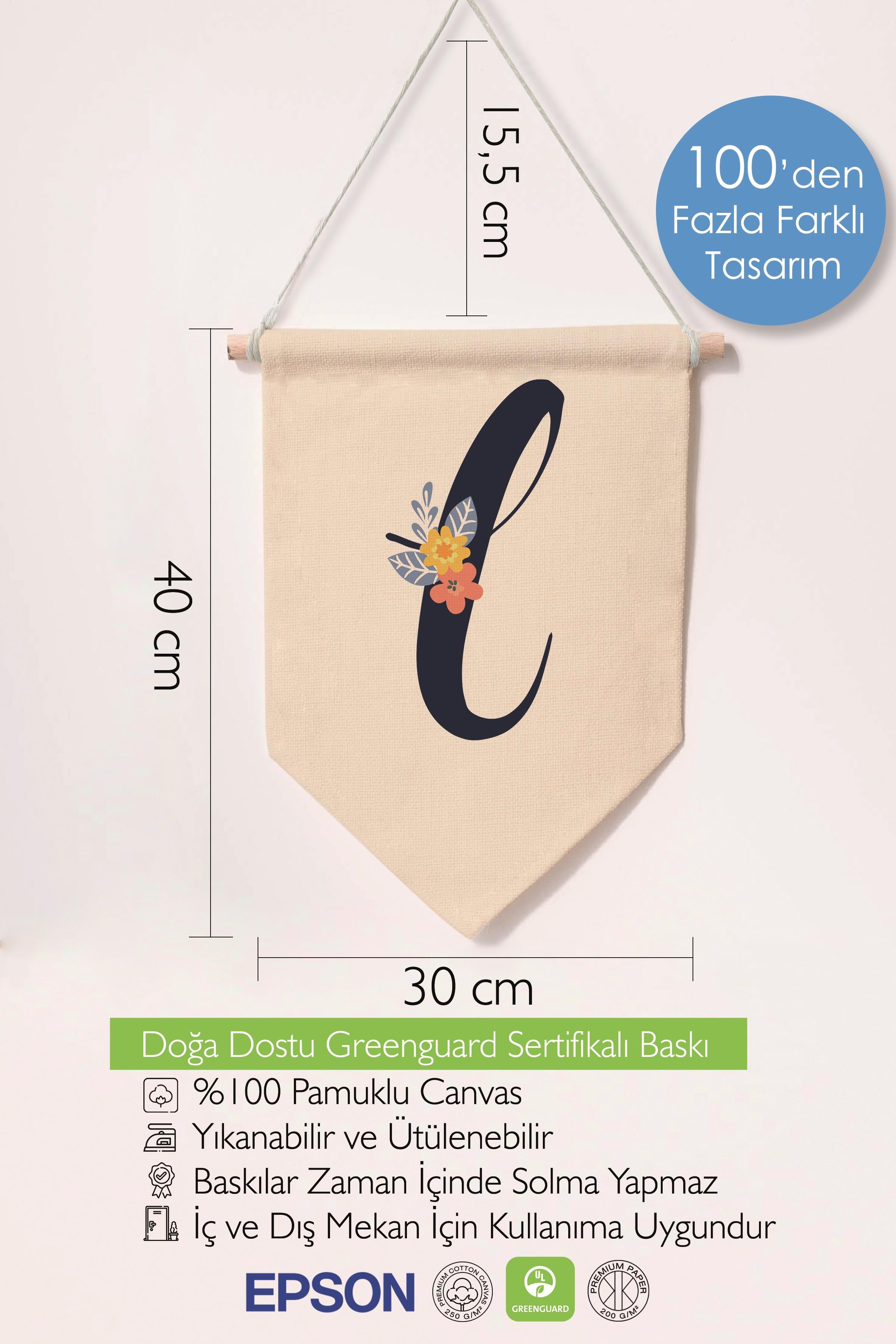 Çocuk Odası Dekor, Duvar Süsü, Ahşap Bebek Odası Dekor, Canvas Flama, Lacivert Çiçekli L Harfi