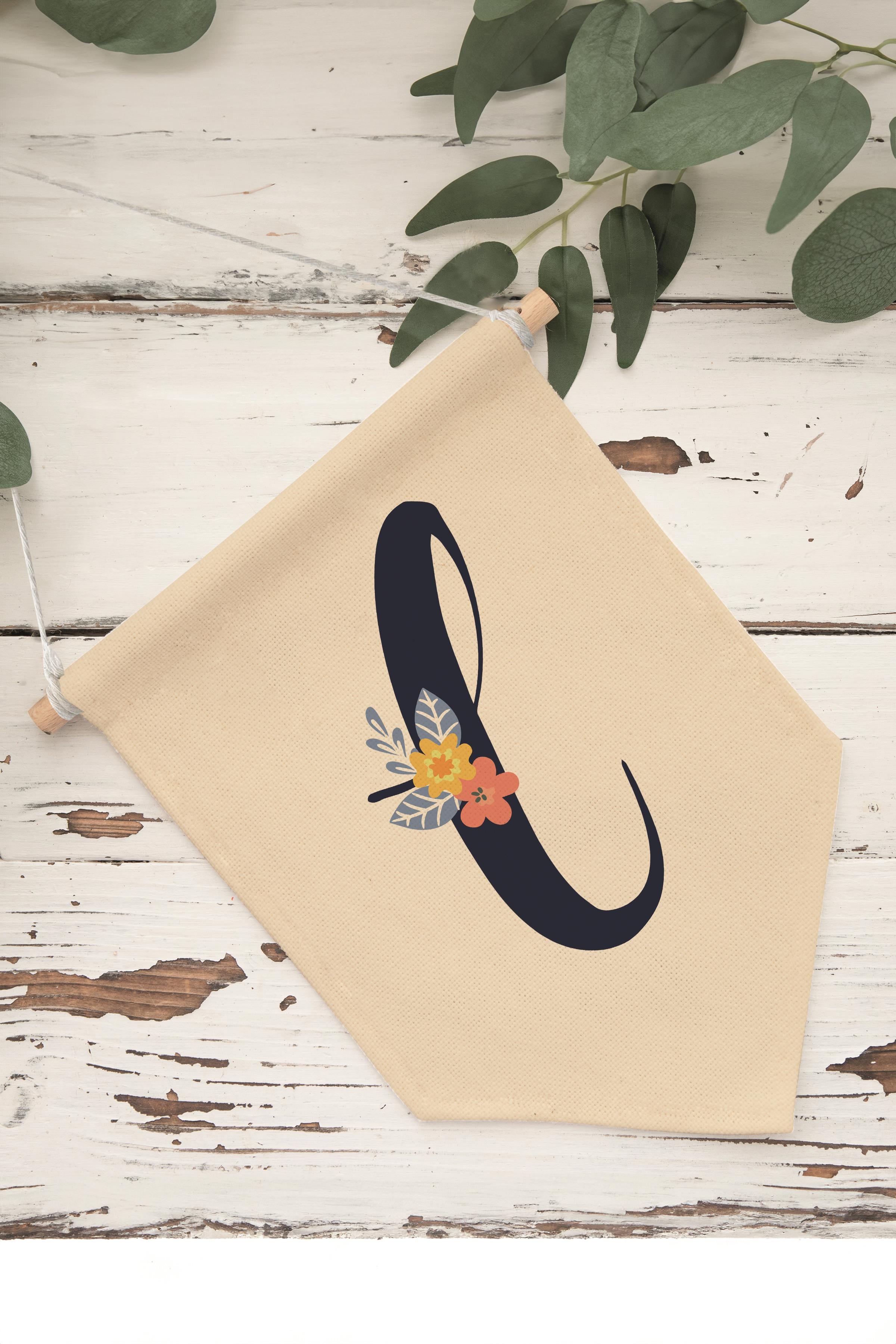 Çocuk Odası Dekor, Duvar Süsü, Ahşap Bebek Odası Dekor, Canvas Flama, Lacivert Çiçekli L Harfi