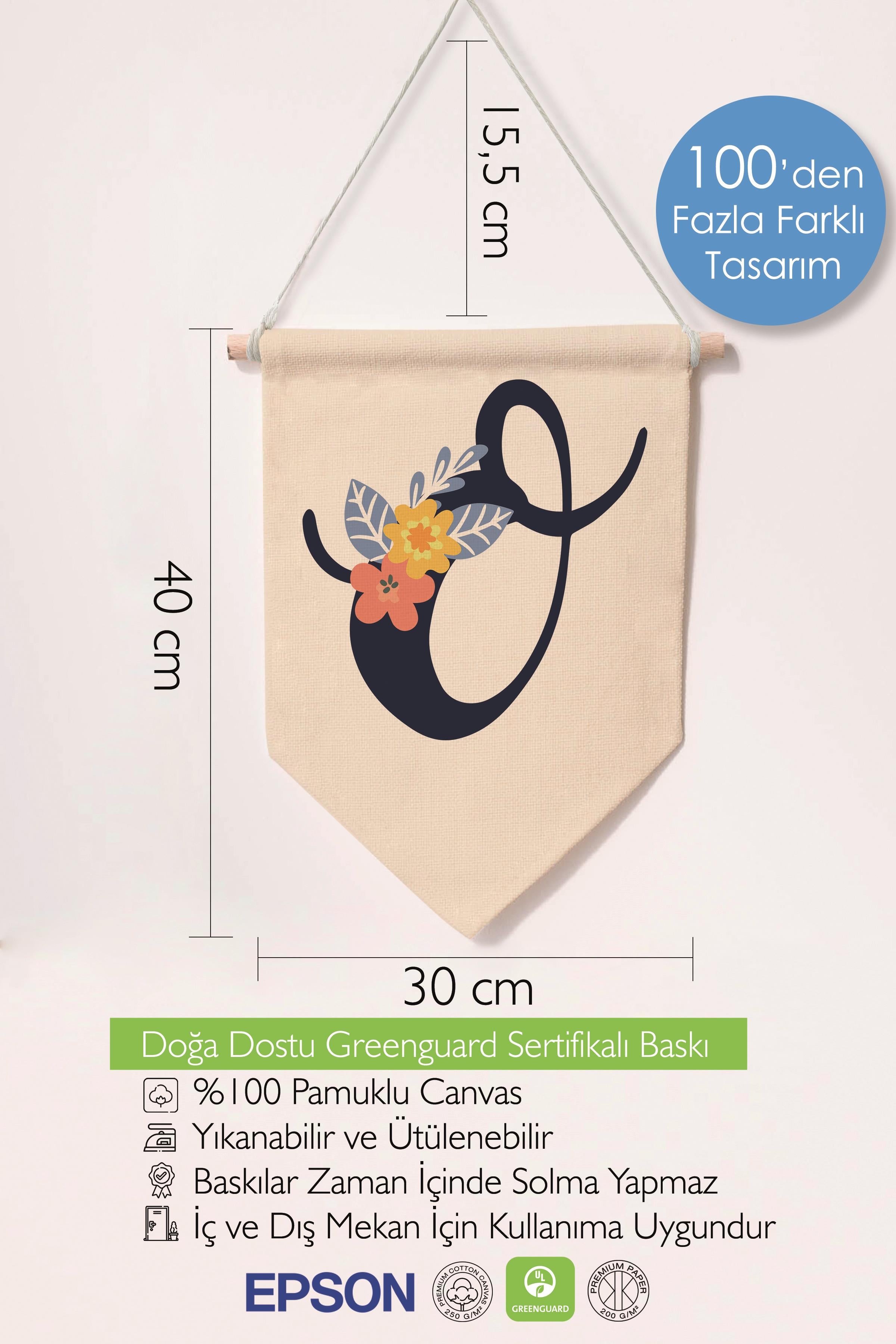 Çocuk Odası Dekor, Duvar Süsü, Ahşap Bebek Odası Dekor, Canvas Flama, Lacivert Çiçekli O Harfi