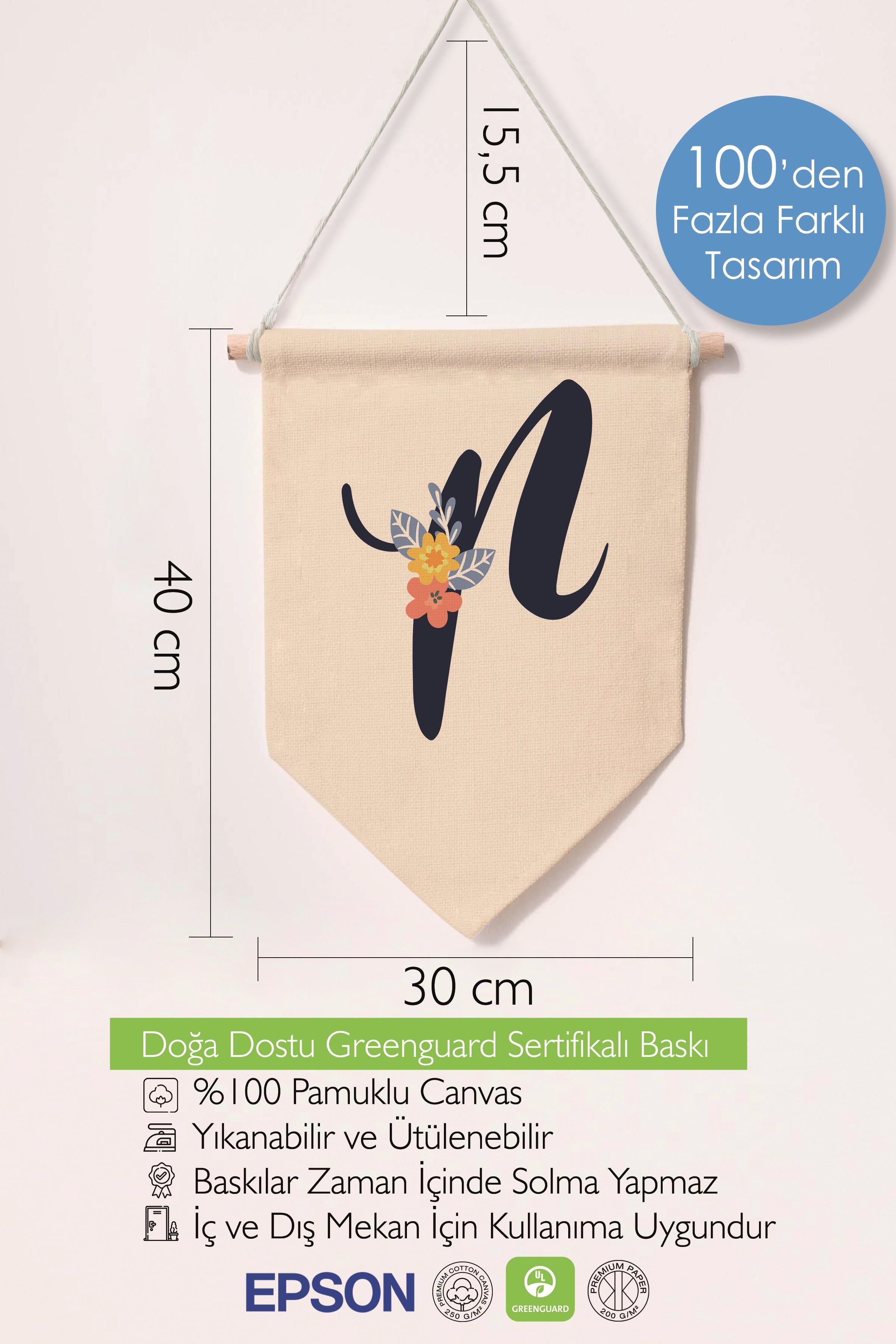 Çocuk Odası Dekor, Duvar Süsü, Ahşap Bebek Odası Dekor, Canvas Flama, Lacivert Çiçekli P Harfi