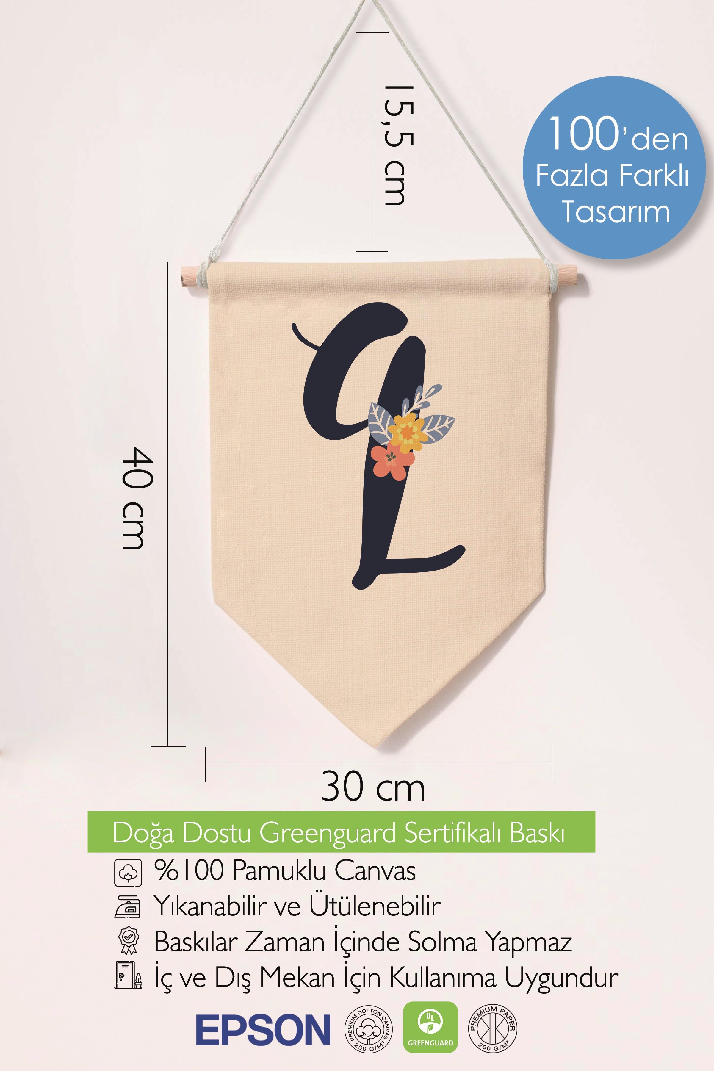 Çocuk Odası Dekor, Duvar Süsü, Ahşap Bebek Odası Dekor, Canvas Flama, Lacivert Çiçekli Q Harfi
