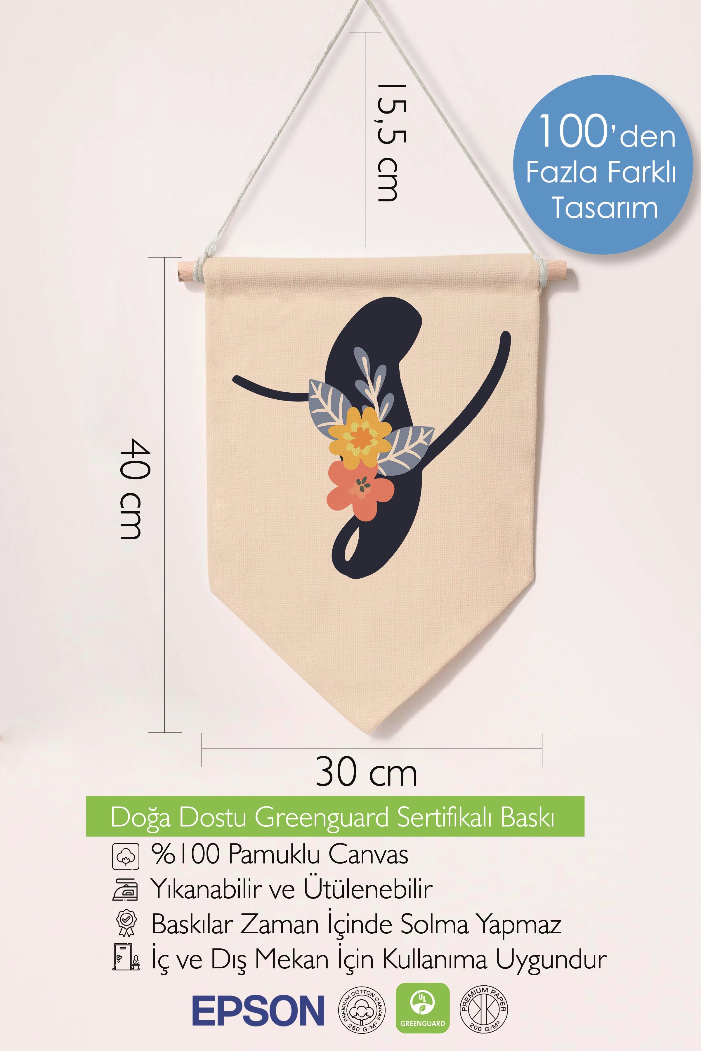 Çocuk Odası Dekor, Duvar Süsü, Ahşap Bebek Odası Dekor, Canvas Flama, Lacivert Çiçekli S Harfi