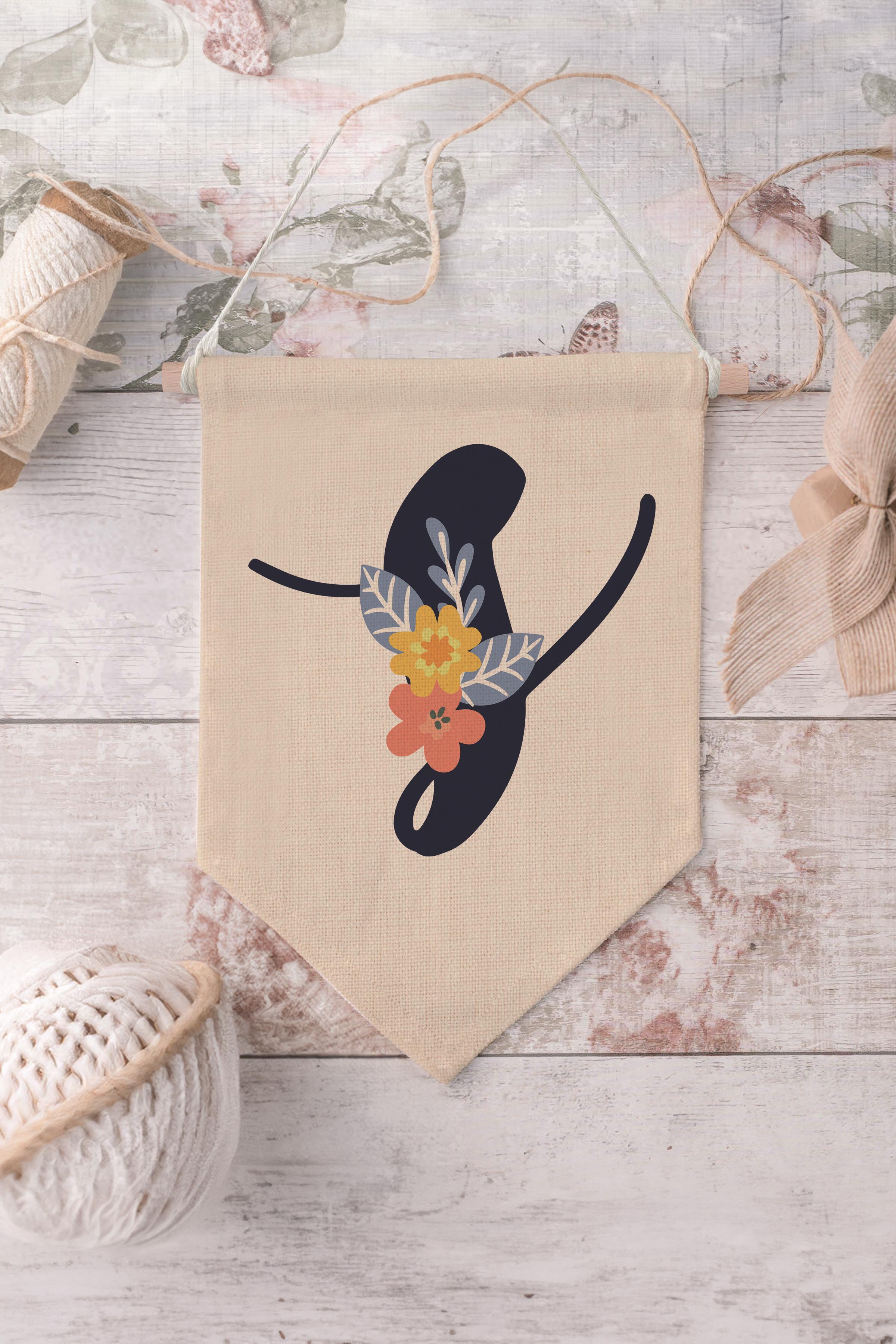 Çocuk Odası Dekor, Duvar Süsü, Ahşap Bebek Odası Dekor, Canvas Flama, Lacivert Çiçekli S Harfi