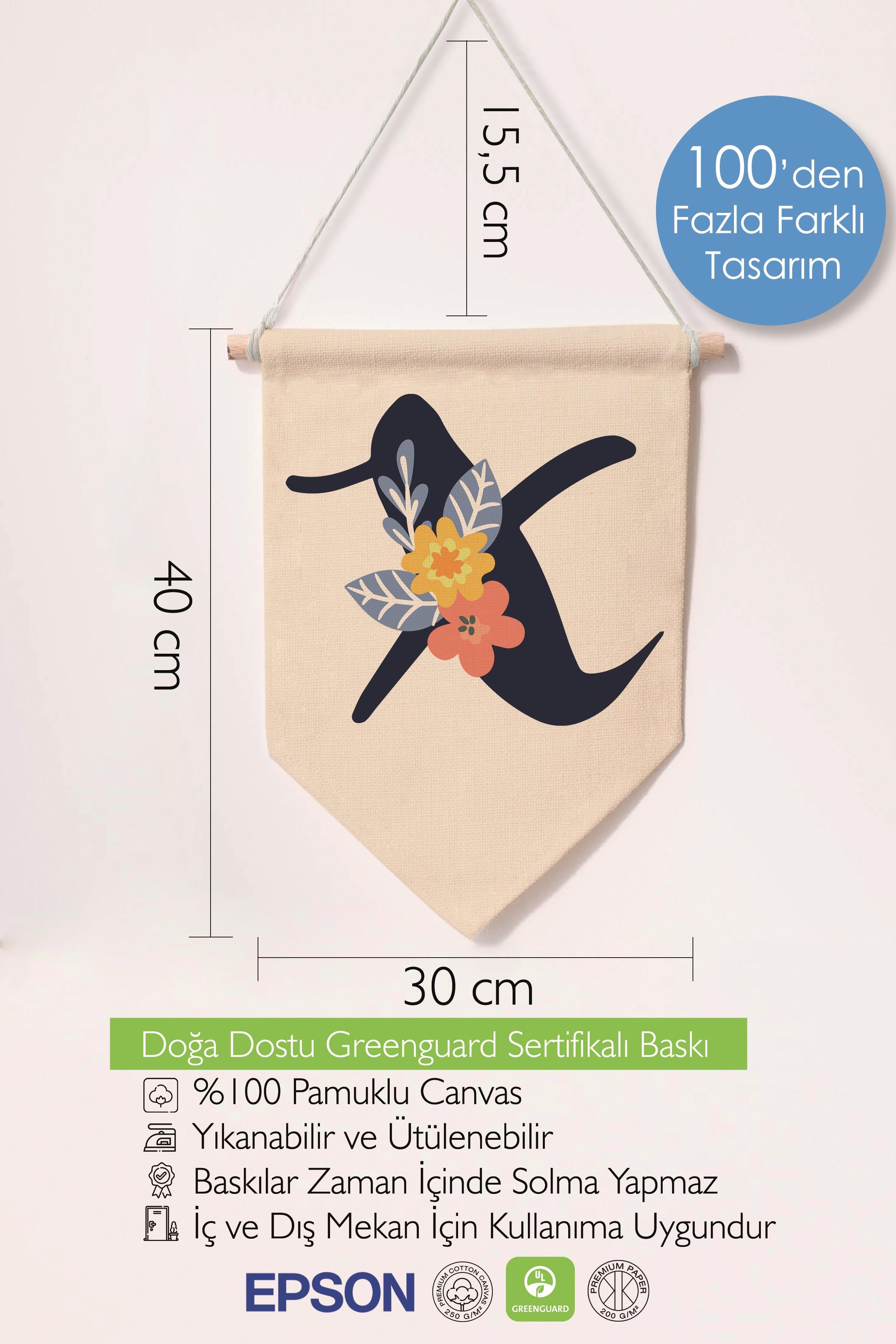 Çocuk Odası Dekor, Duvar Süsü, Ahşap Bebek Odası Dekor, Canvas Flama, Lacivert Çiçekli X Harfi