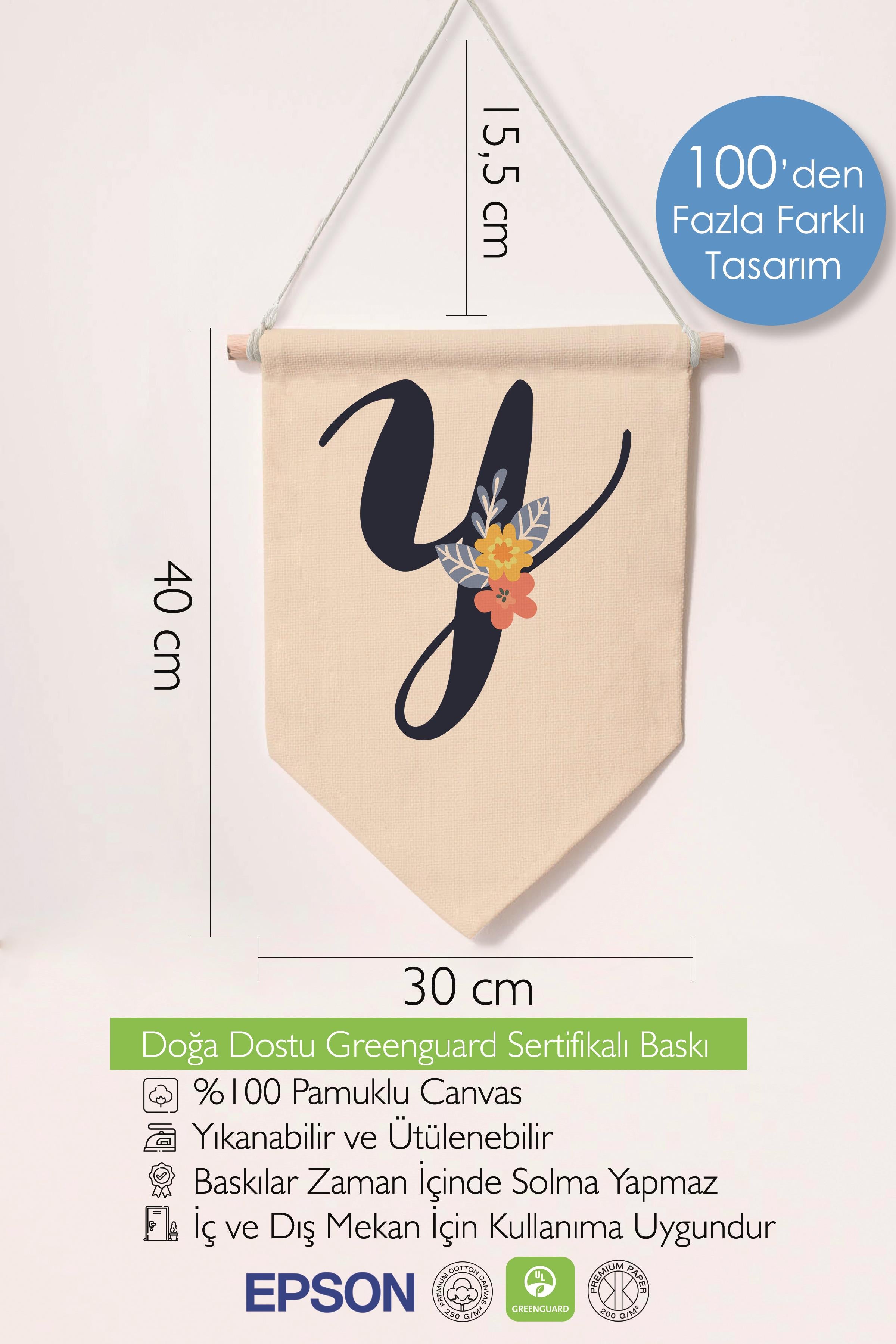 Çocuk Odası Dekor, Duvar Süsü, Ahşap Bebek Odası Dekor, Canvas Flama, Lacivert Çiçekli Y Harfi