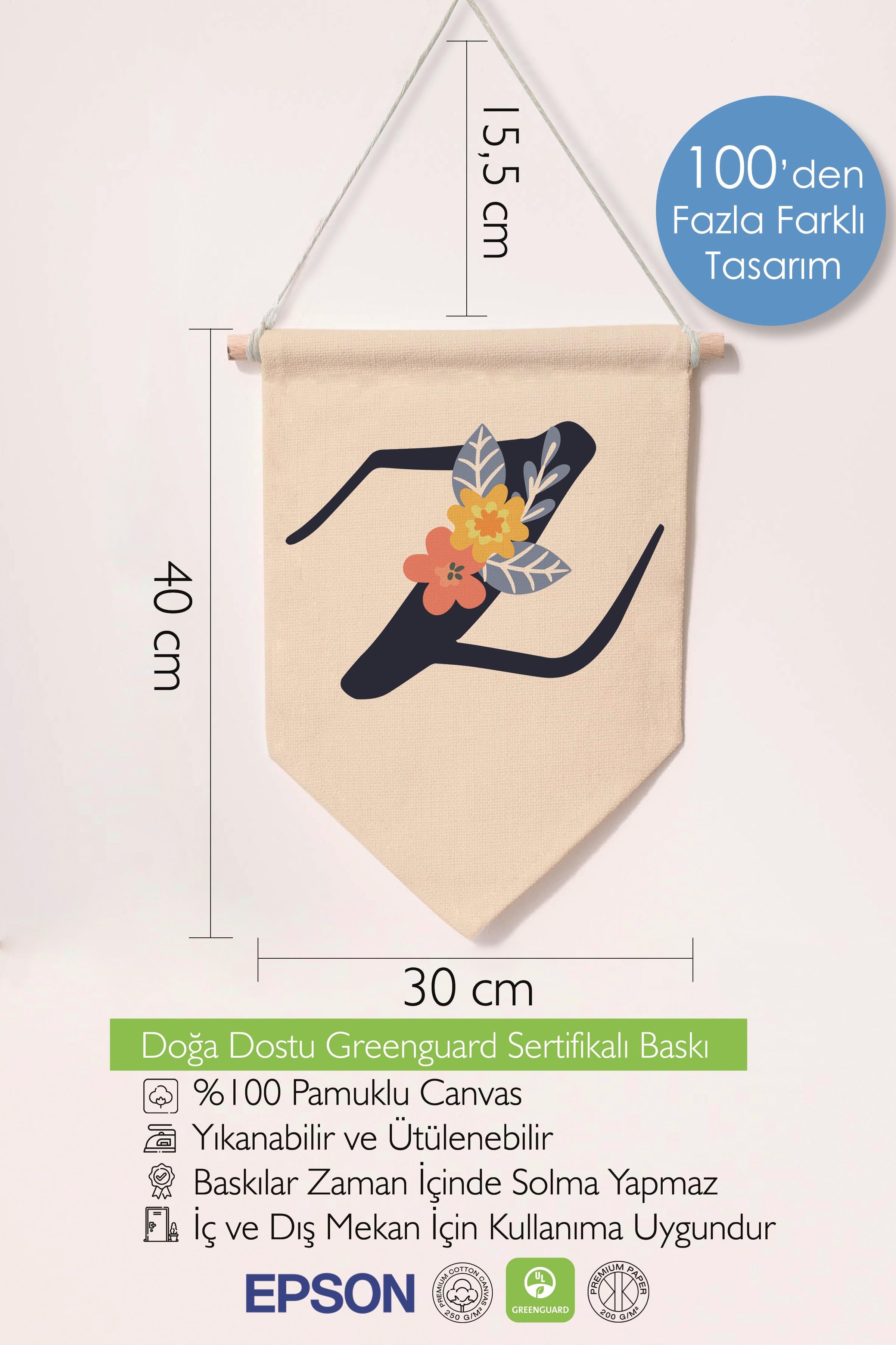 Çocuk Odası Dekor, Duvar Süsü, Ahşap Bebek Odası Dekor, Canvas Flama, Lacivert Çiçekli Z Harfi
