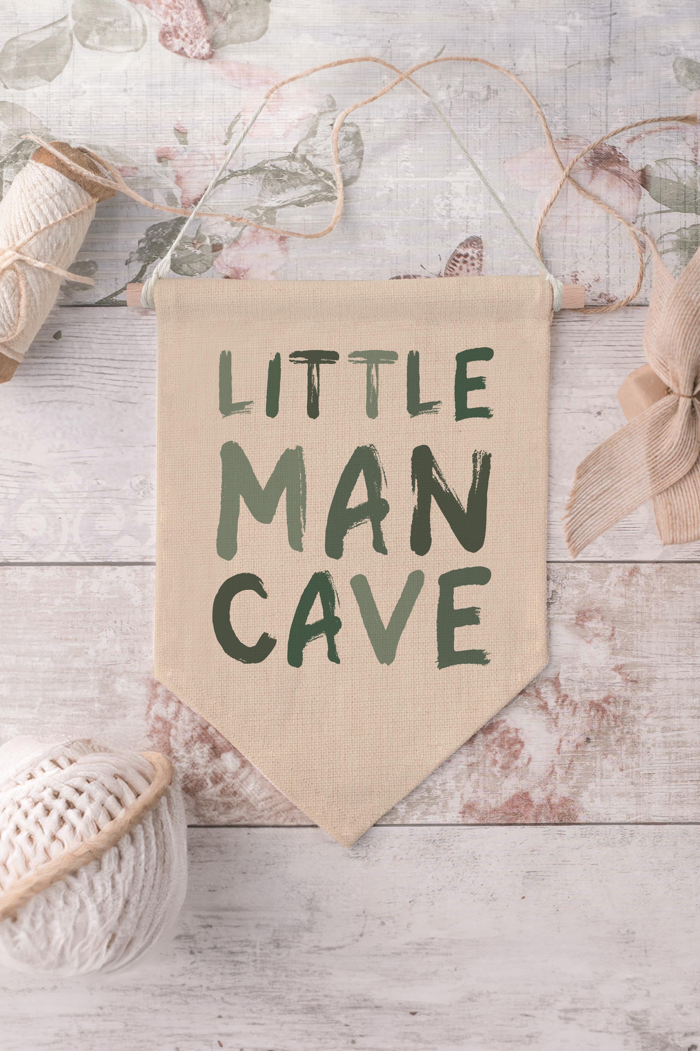 Çocuk Odası Dekor, Duvar Süsü, Ahşap Bebek Odası Dekor, Canvas Flama, Little Man Cave - Açık Yeşil