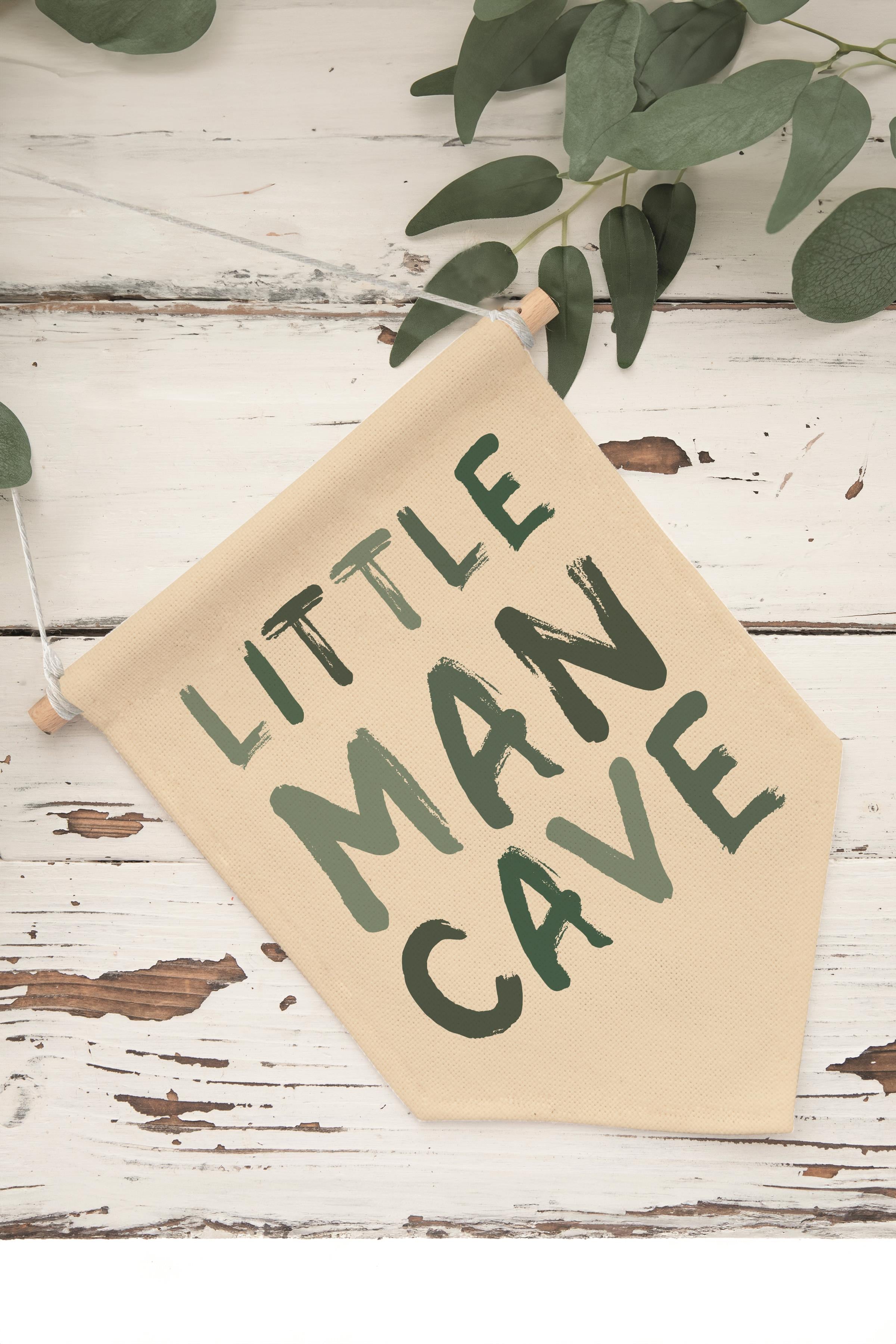 Çocuk Odası Dekor, Duvar Süsü, Ahşap Bebek Odası Dekor, Canvas Flama, Little Man Cave - Açık Yeşil