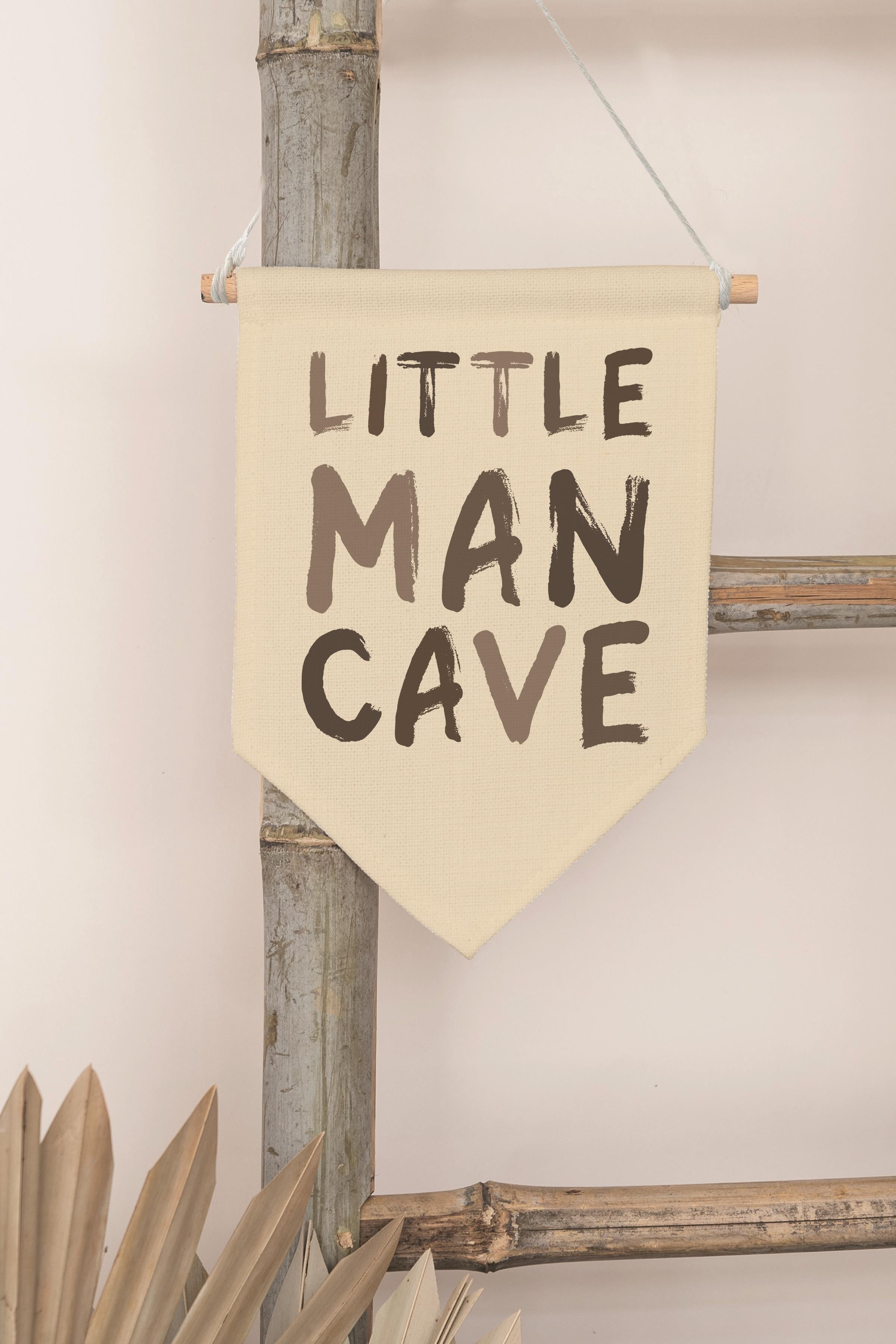 Çocuk Odası Dekor, Duvar Süsü, Ahşap Bebek Odası Dekor, Canvas Flama, Little Man Cave - Kahverengi