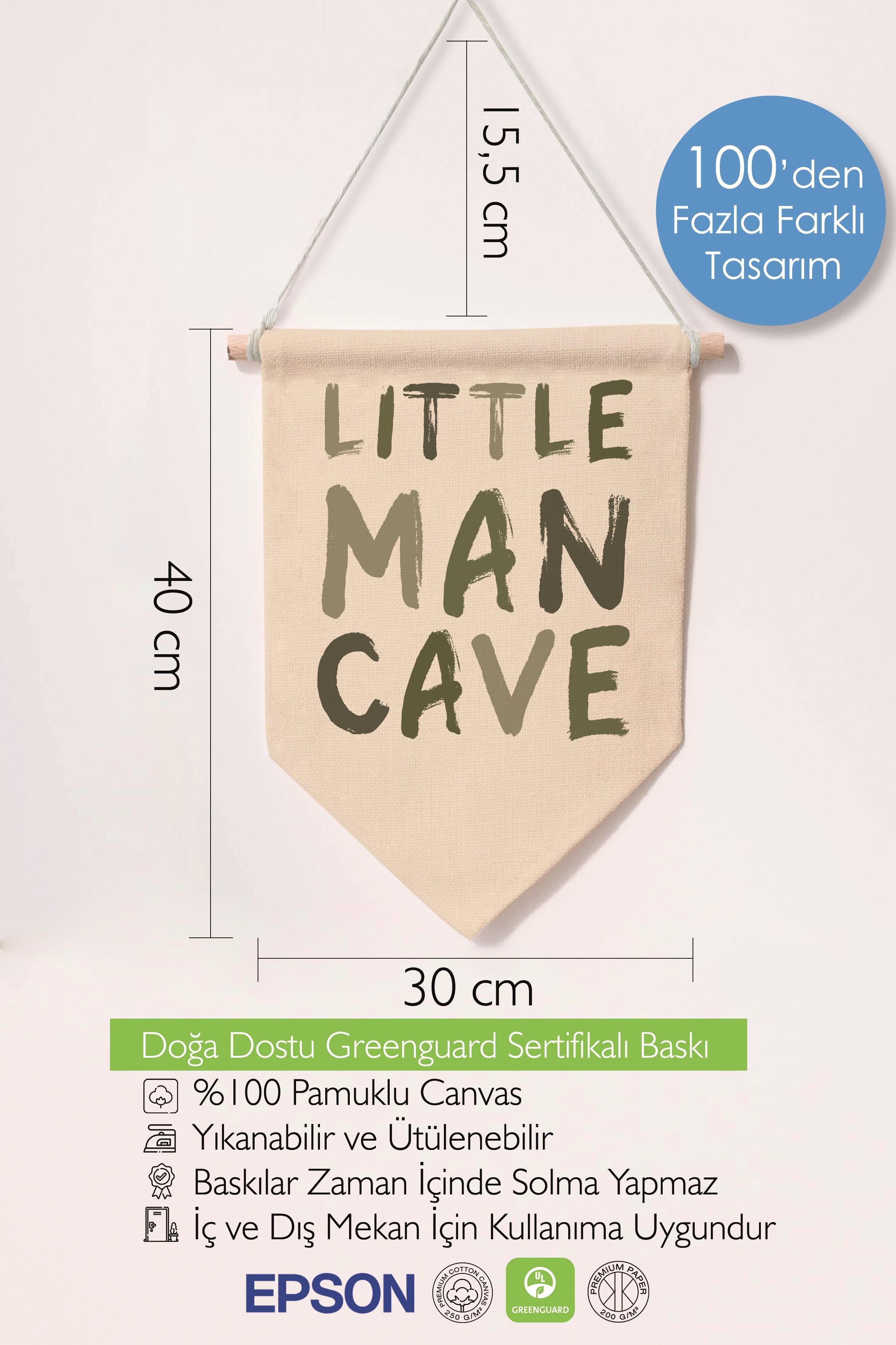 Çocuk Odası Dekor, Duvar Süsü, Ahşap Bebek Odası Dekor, Canvas Flama, Little Man Cave - Yeşil
