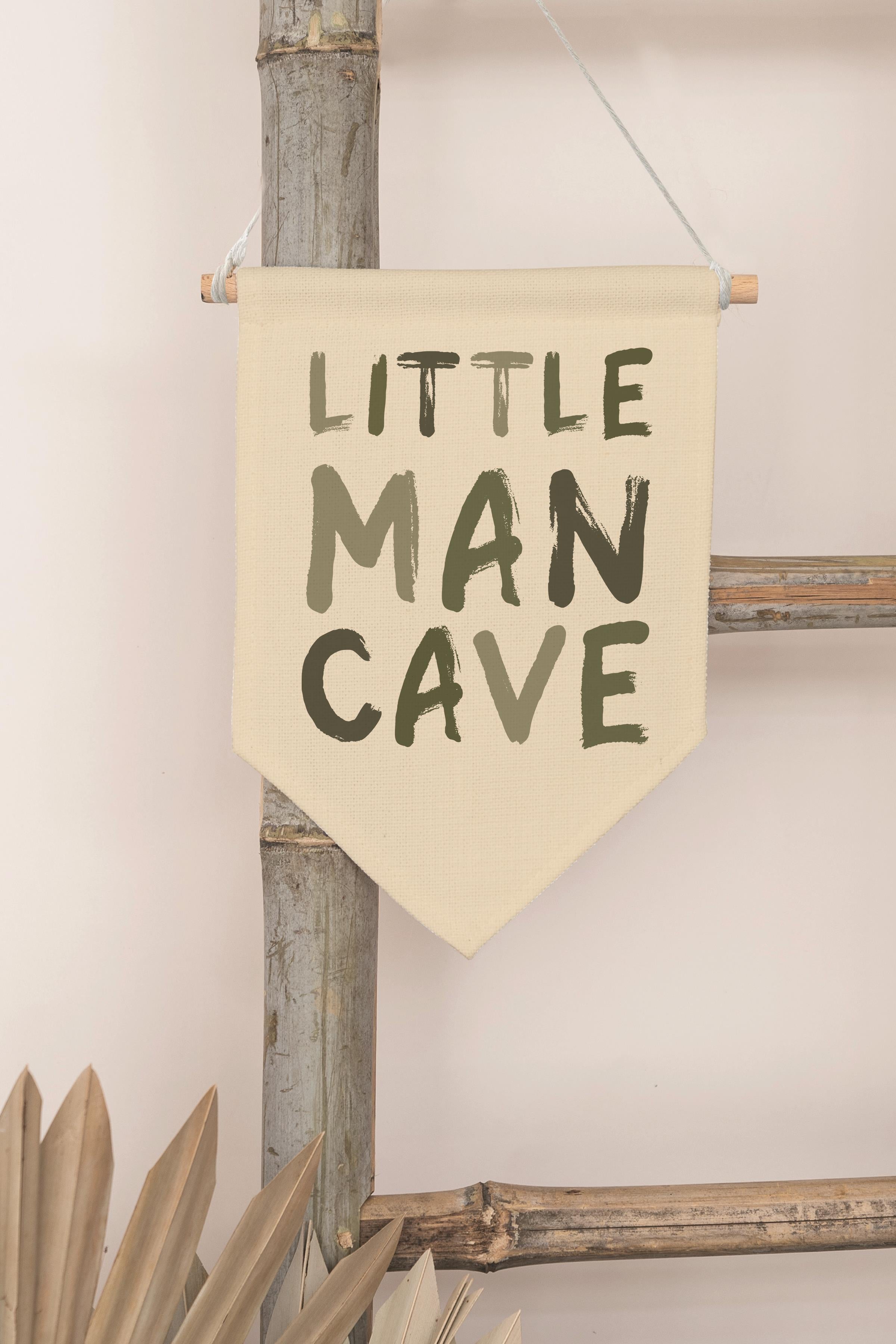 Çocuk Odası Dekor, Duvar Süsü, Ahşap Bebek Odası Dekor, Canvas Flama, Little Man Cave - Yeşil