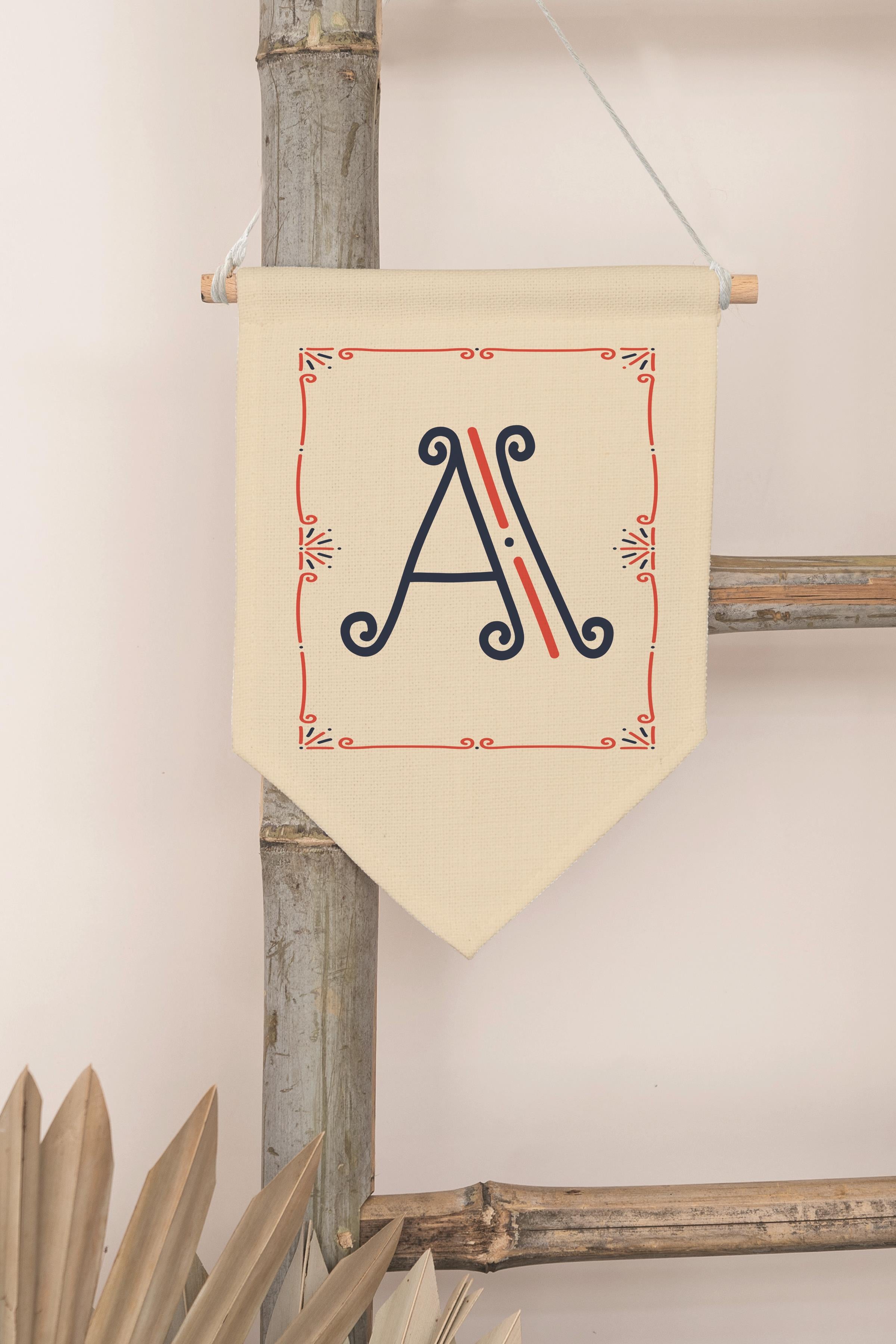 Çocuk Odası Dekor, Duvar Süsü, Ahşap Bebek Odası Dekor, Canvas Flama, Monogram A Harfi