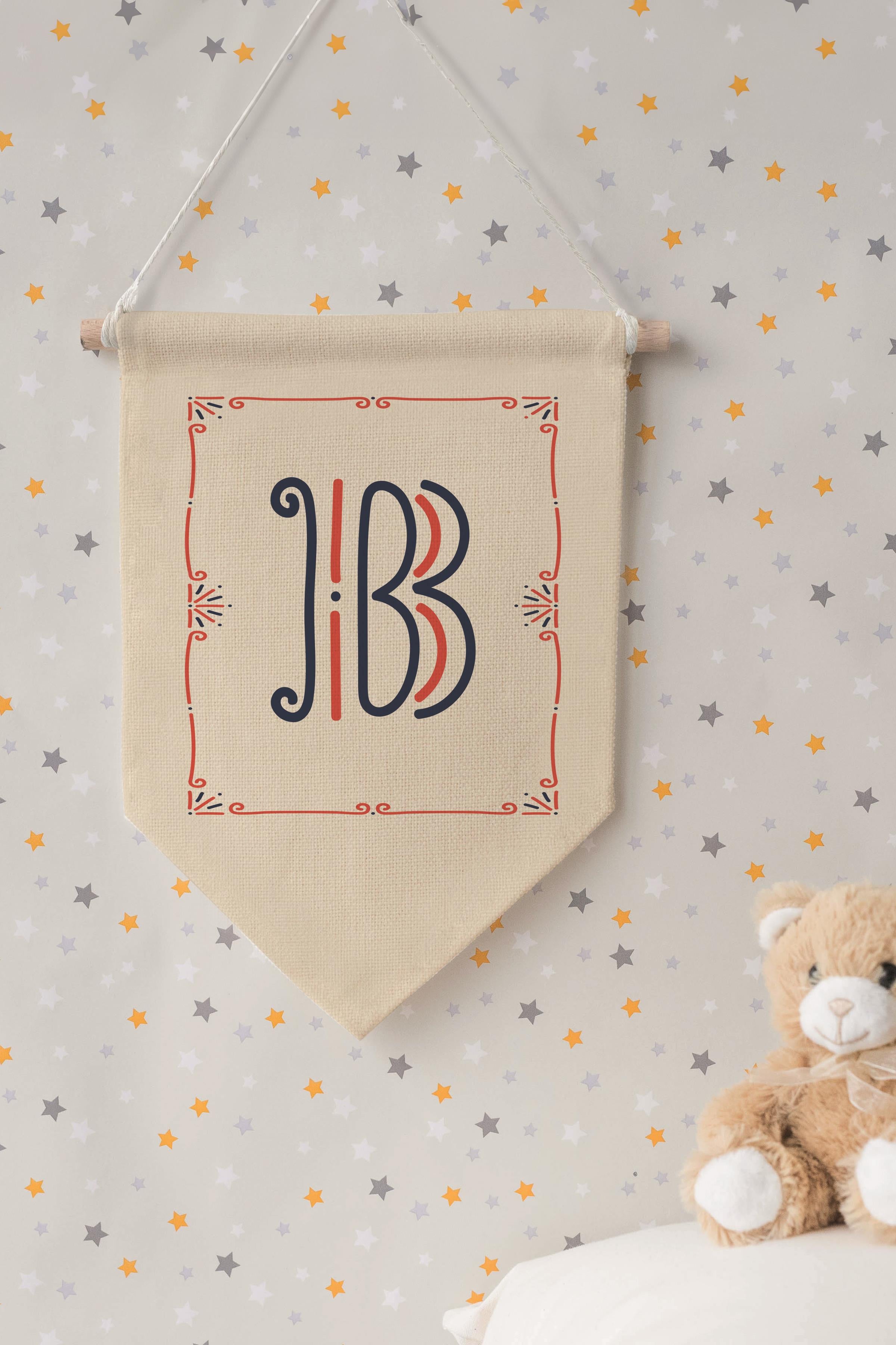 Çocuk Odası Dekor, Duvar Süsü, Ahşap Bebek Odası Dekor, Canvas Flama, Monogram B Harfi
