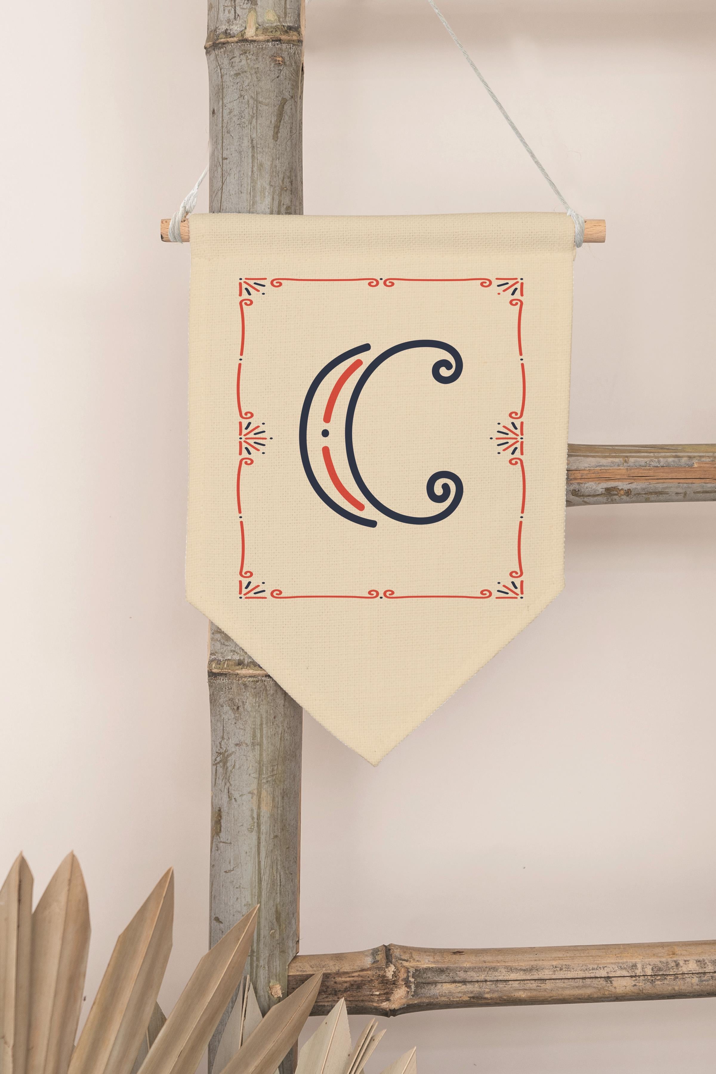 Çocuk Odası Dekor, Duvar Süsü, Ahşap Bebek Odası Dekor, Canvas Flama, Monogram C Harfi