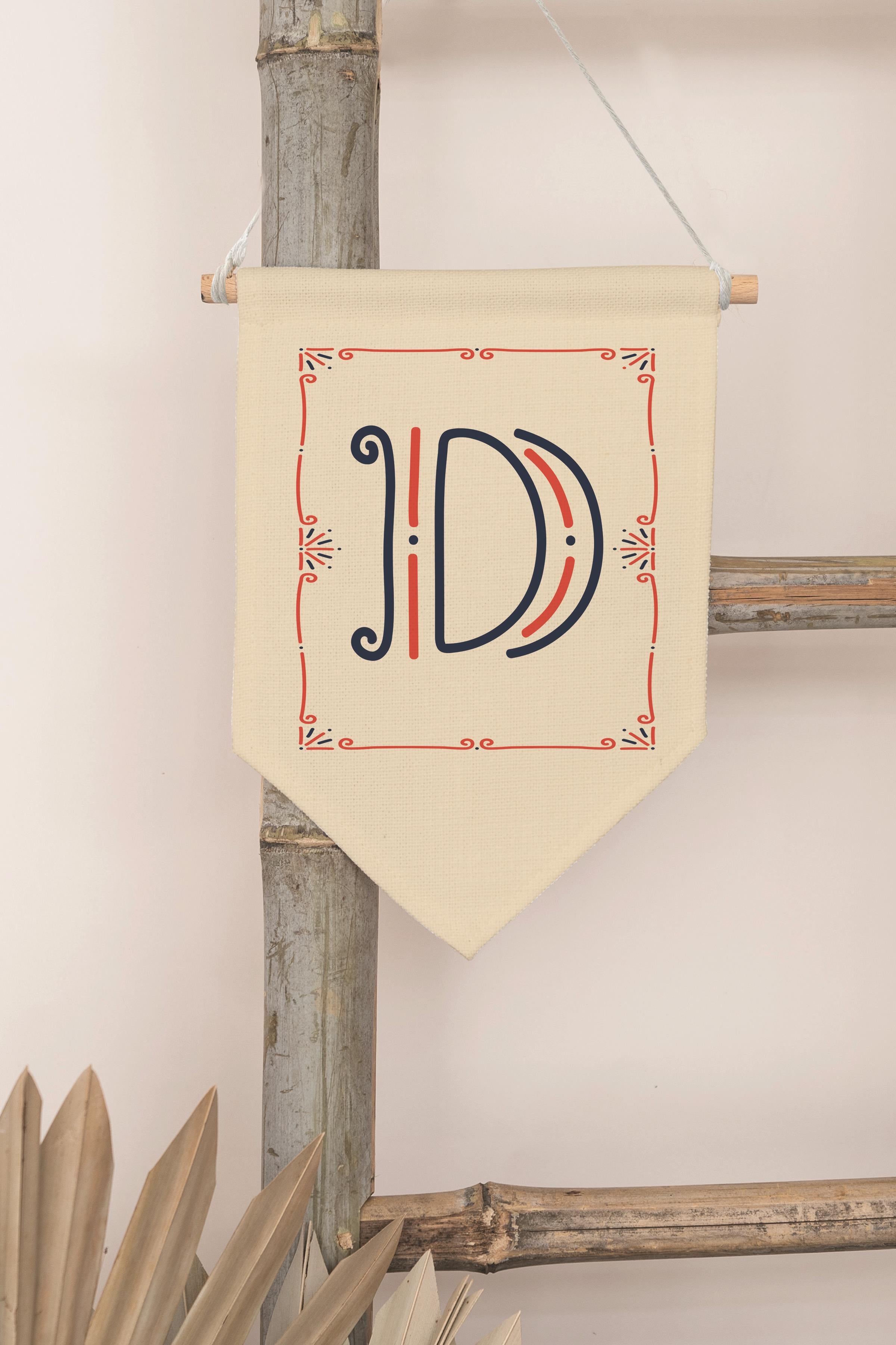Çocuk Odası Dekor, Duvar Süsü, Ahşap Bebek Odası Dekor, Canvas Flama, Monogram D Harfi