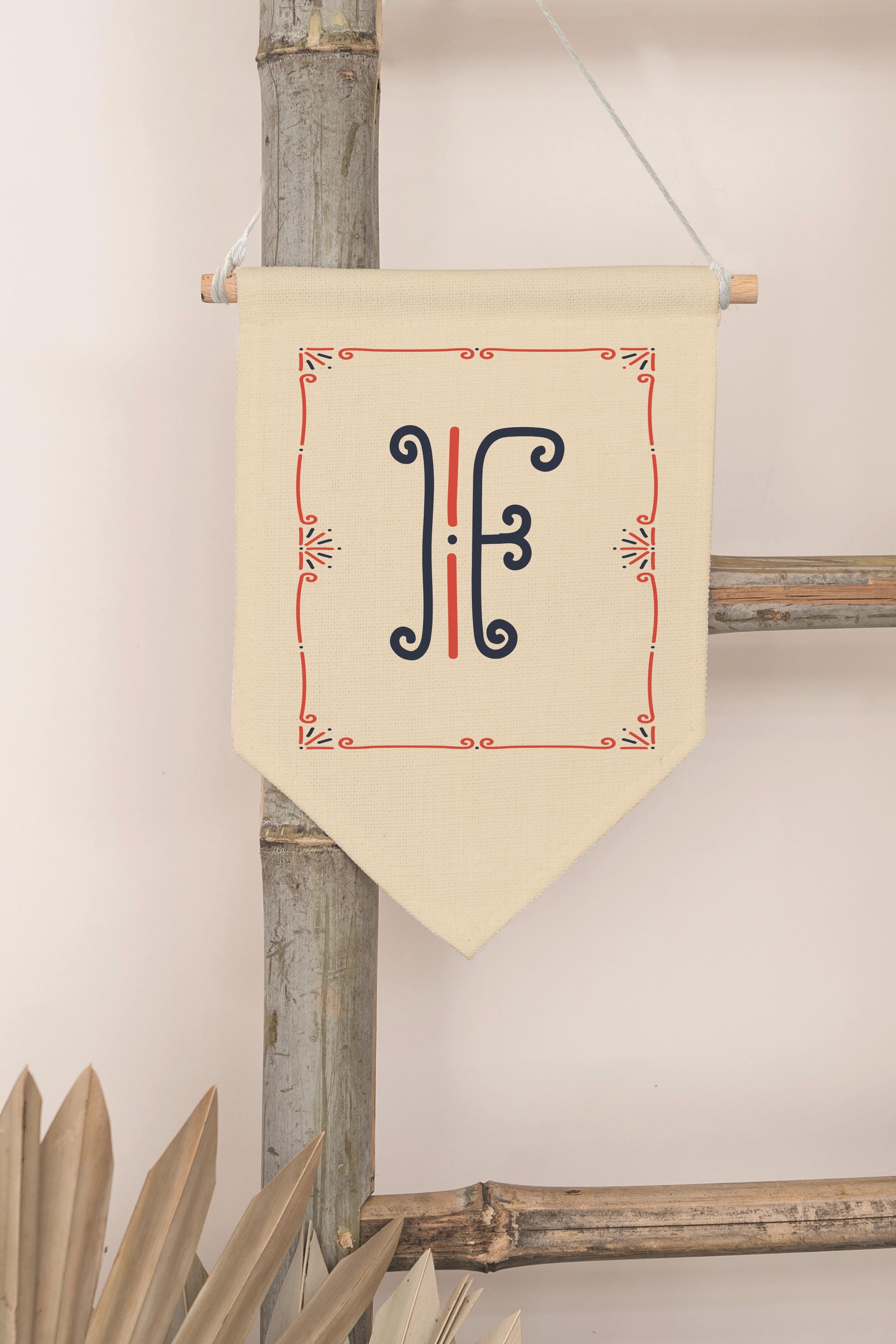 Çocuk Odası Dekor, Duvar Süsü, Ahşap Bebek Odası Dekor, Canvas Flama, Monogram F Harfi