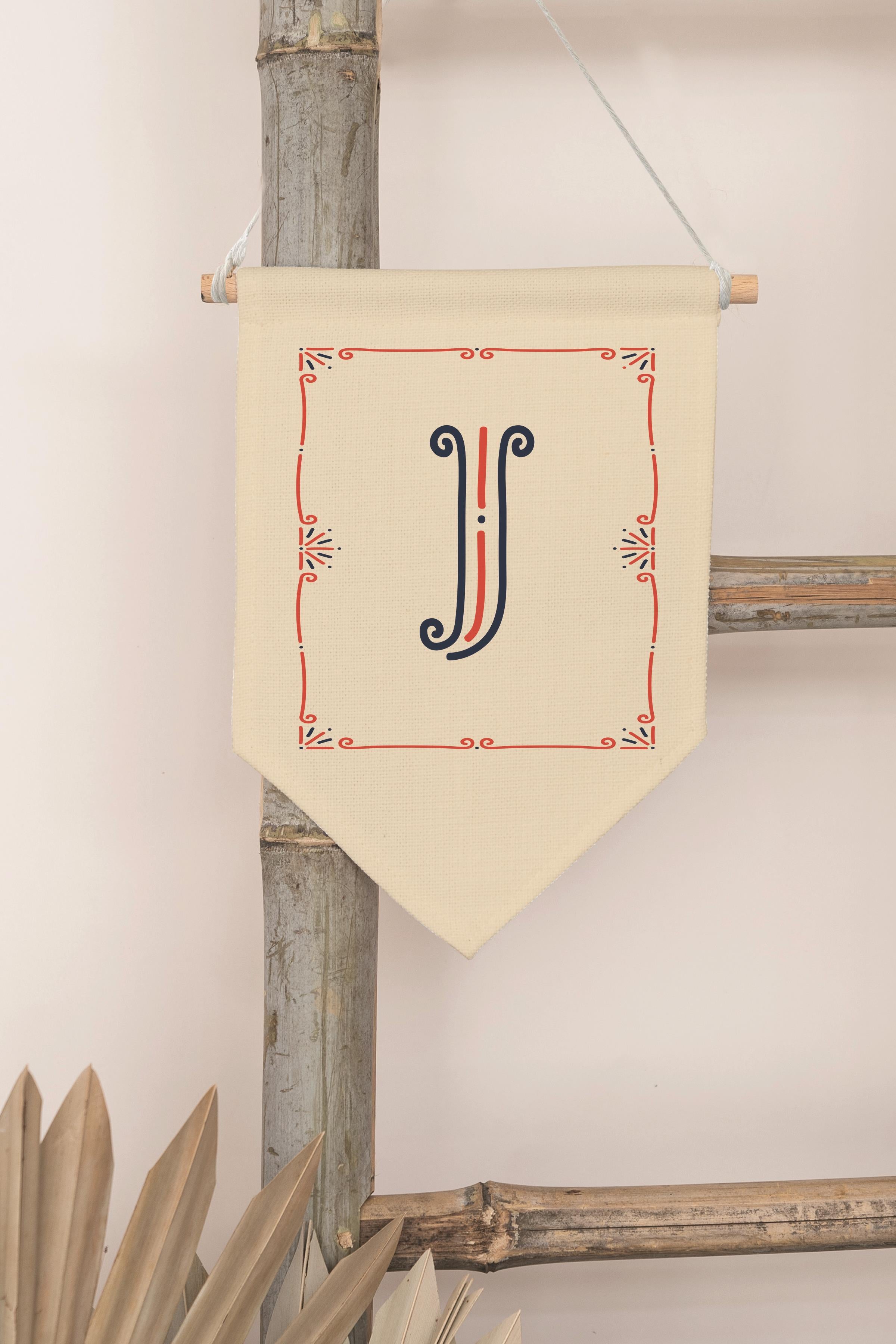 Çocuk Odası Dekor, Duvar Süsü, Ahşap Bebek Odası Dekor, Canvas Flama, Monogram J Harfi