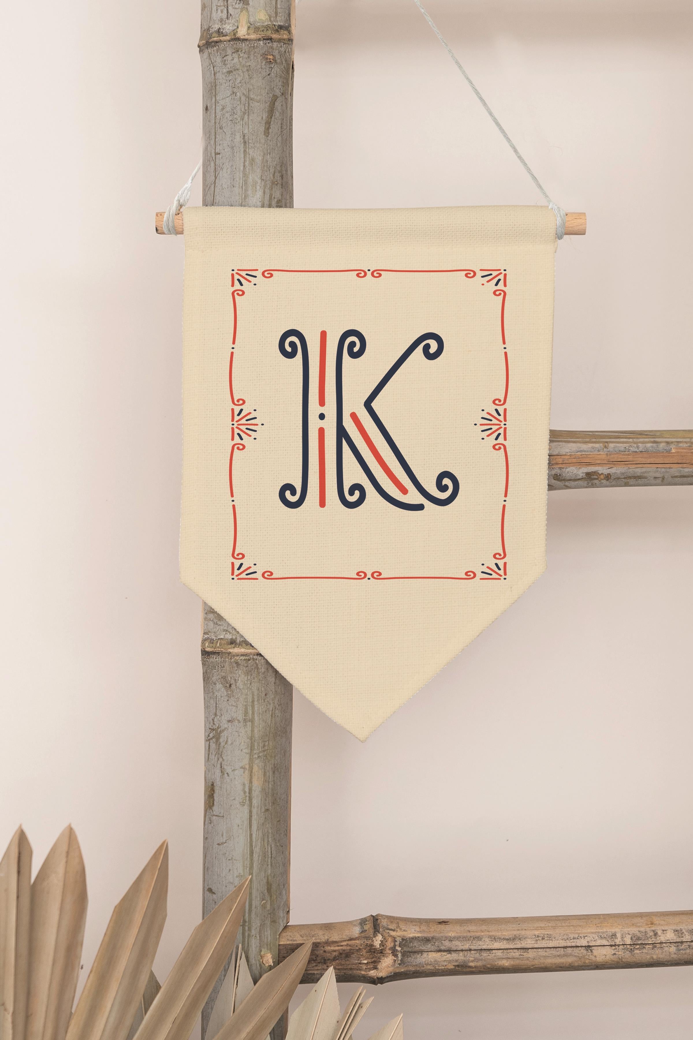 Çocuk Odası Dekor, Duvar Süsü, Ahşap Bebek Odası Dekor, Canvas Flama, Monogram K Harfi