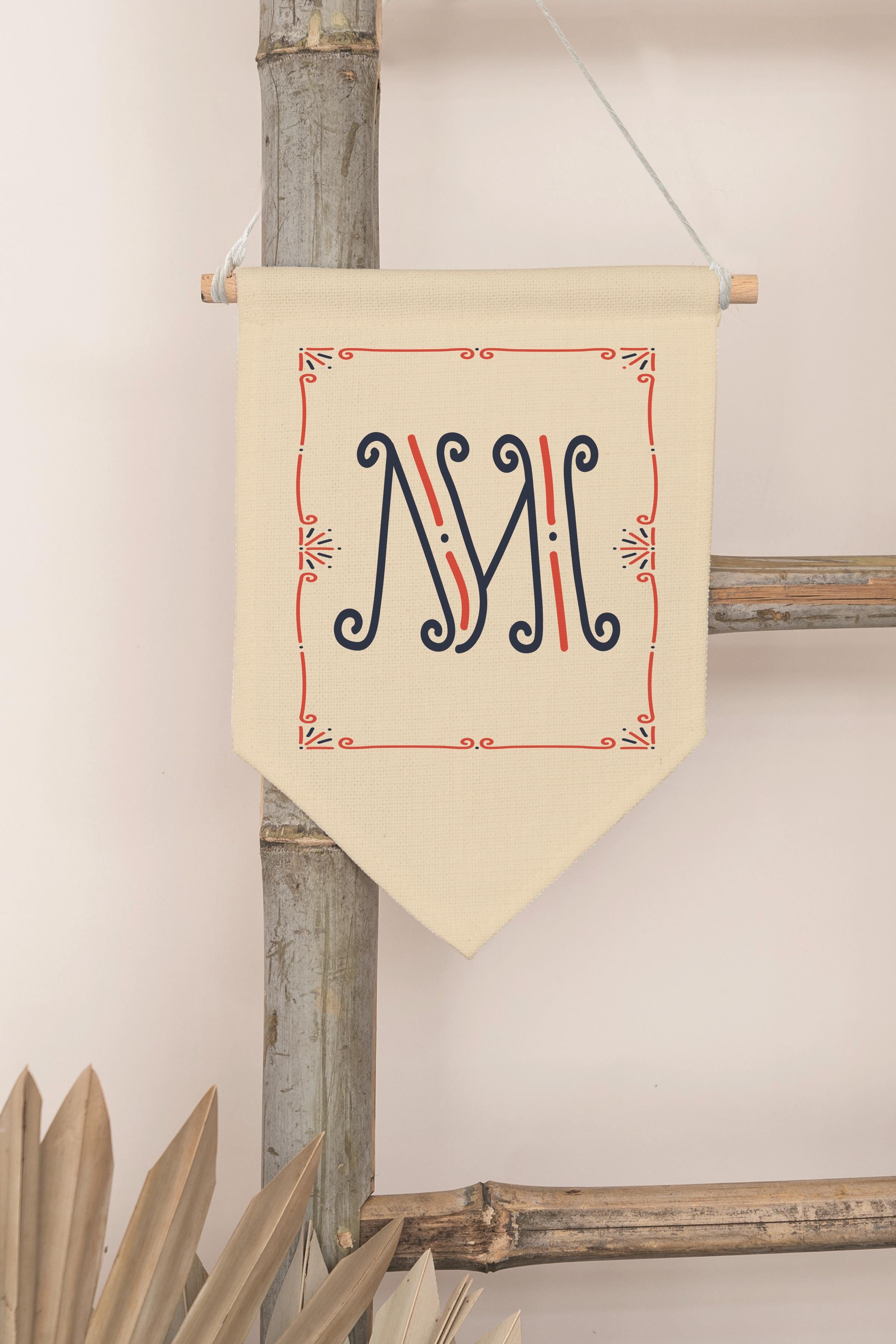 Çocuk Odası Dekor, Duvar Süsü, Ahşap Bebek Odası Dekor, Canvas Flama, Monogram M Harfi