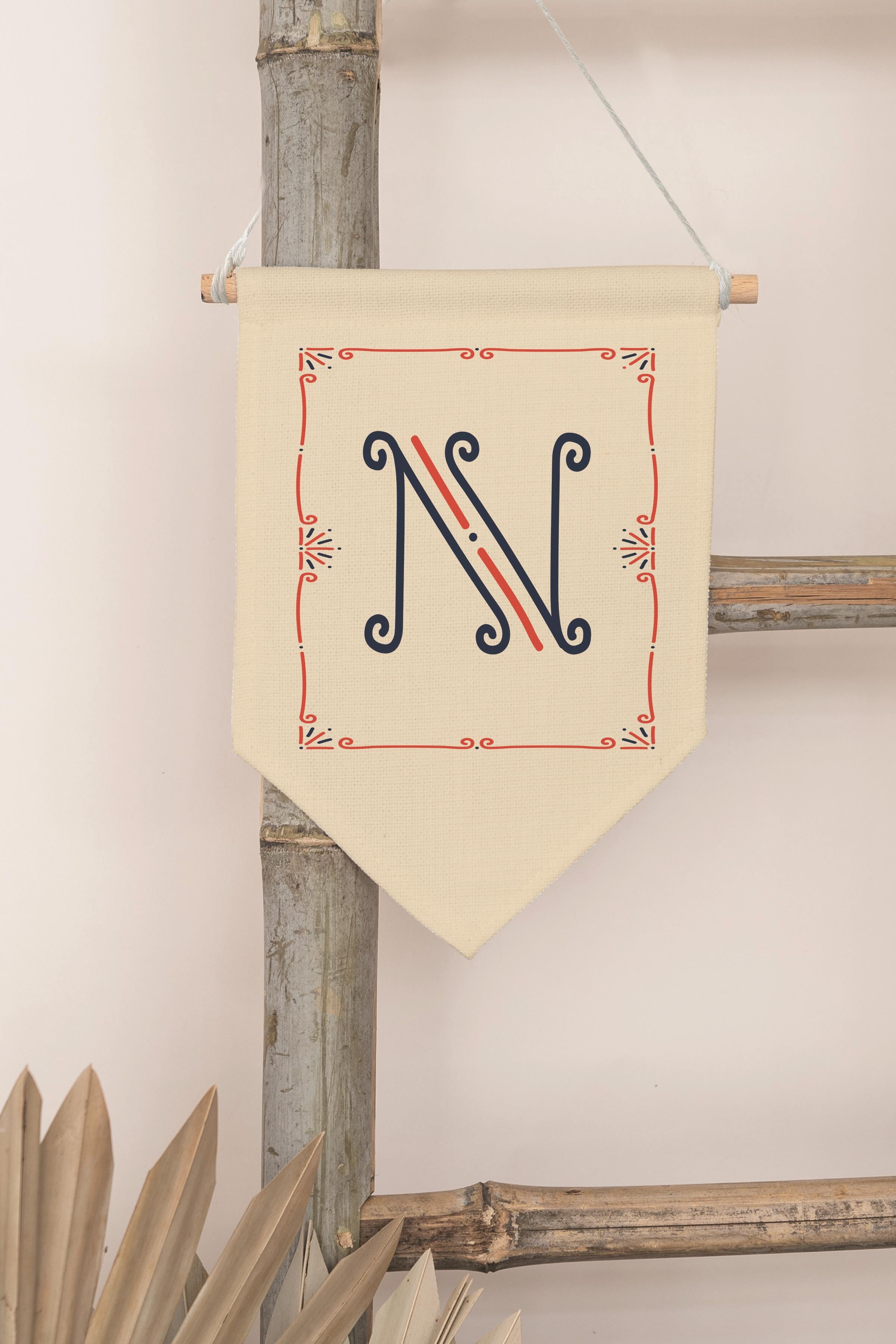 Çocuk Odası Dekor, Duvar Süsü, Ahşap Bebek Odası Dekor, Canvas Flama, Monogram N Harfi