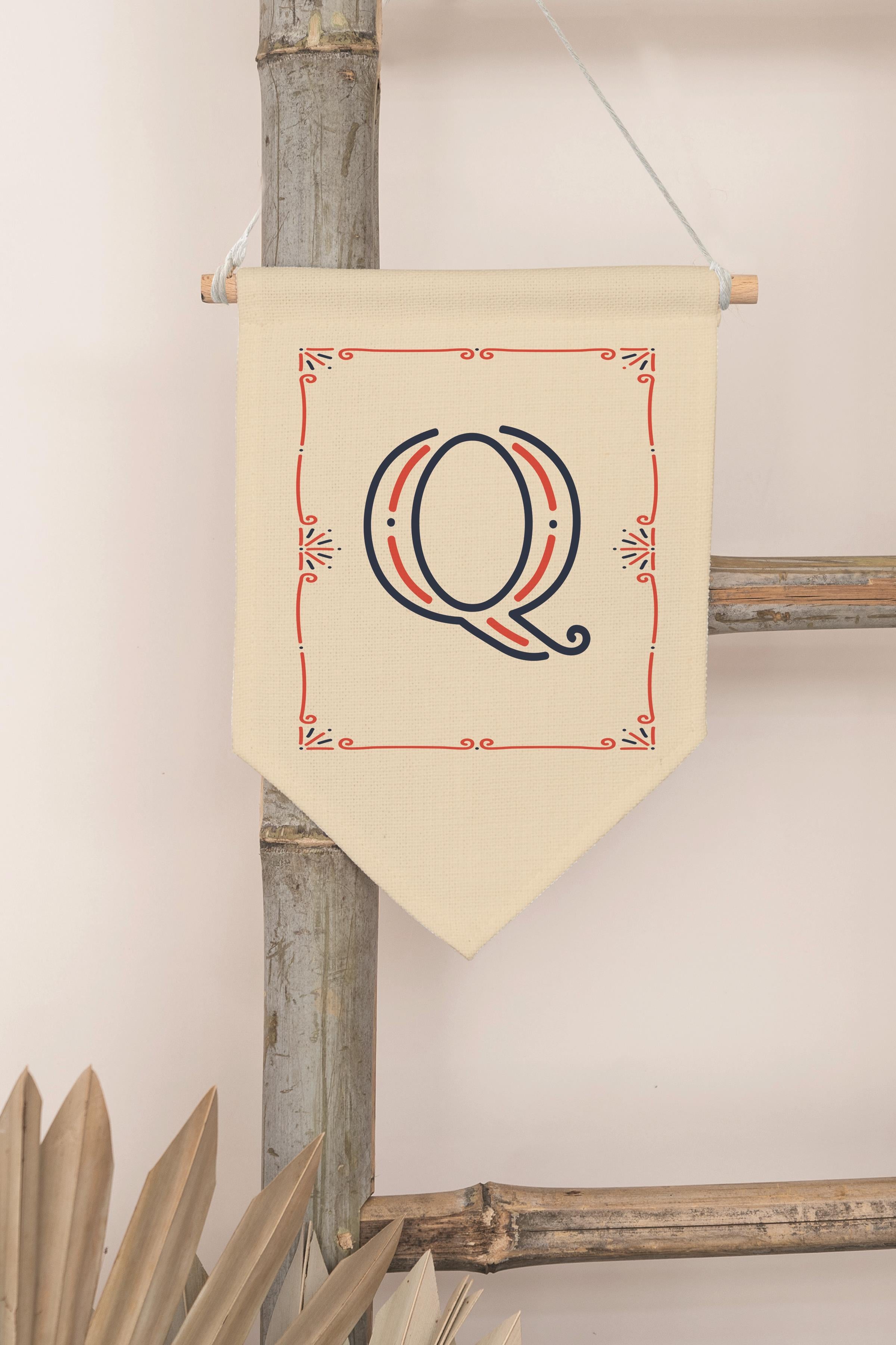 Çocuk Odası Dekor, Duvar Süsü, Ahşap Bebek Odası Dekor, Canvas Flama, Monogram Q Harfi