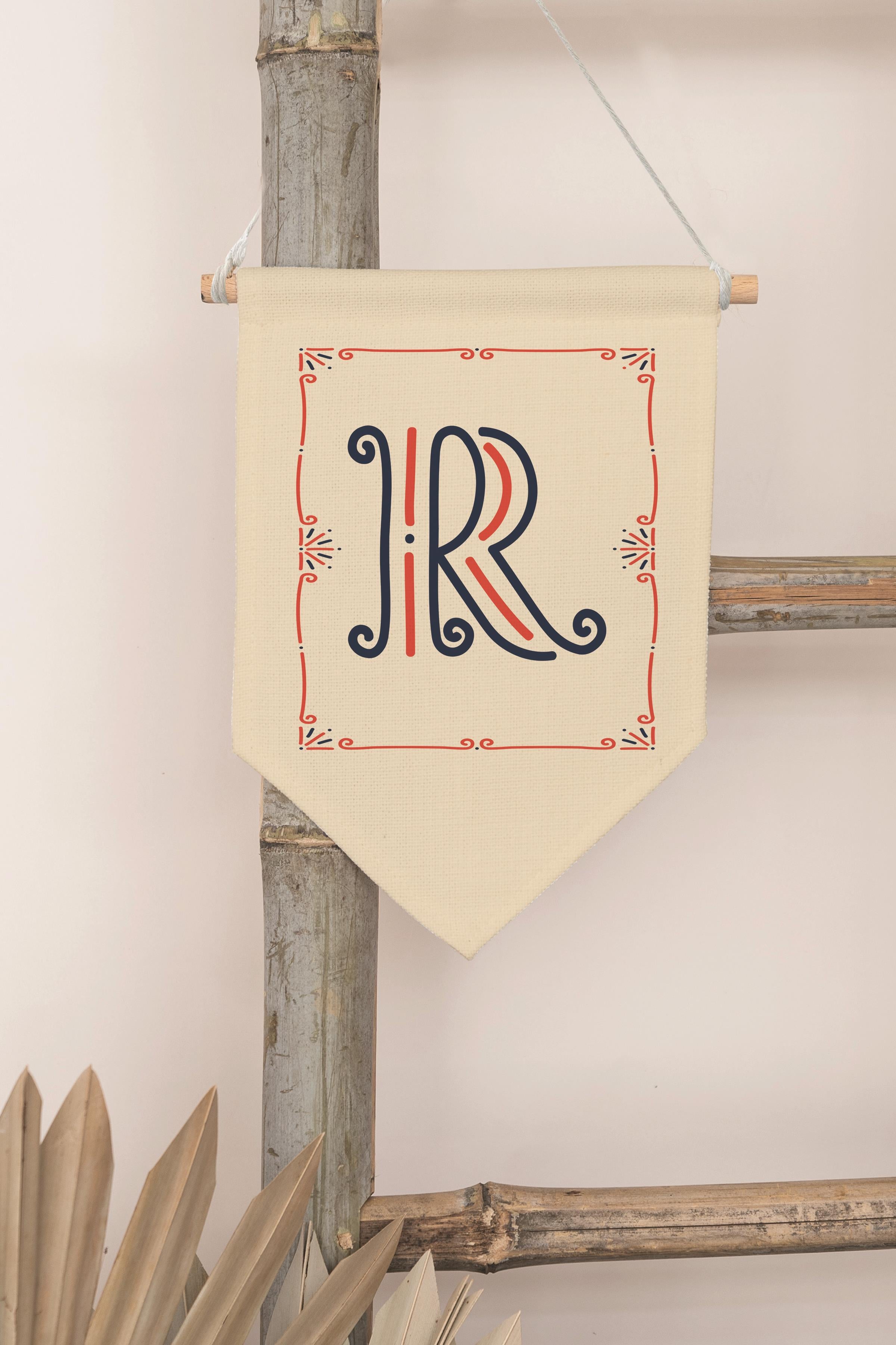 Çocuk Odası Dekor, Duvar Süsü, Ahşap Bebek Odası Dekor, Canvas Flama, Monogram R Harfi
