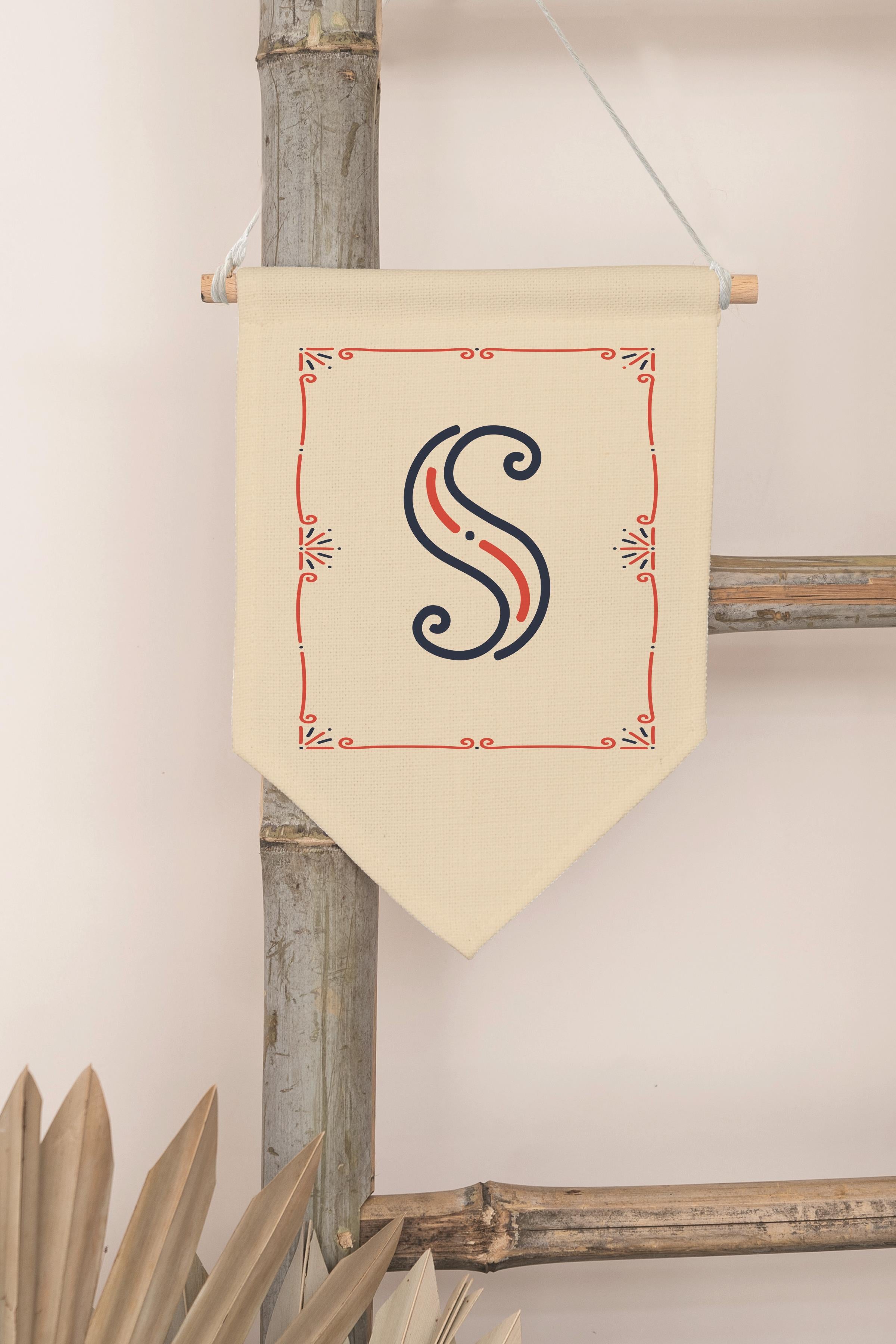 Çocuk Odası Dekor, Duvar Süsü, Ahşap Bebek Odası Dekor, Canvas Flama, Monogram S Harfi