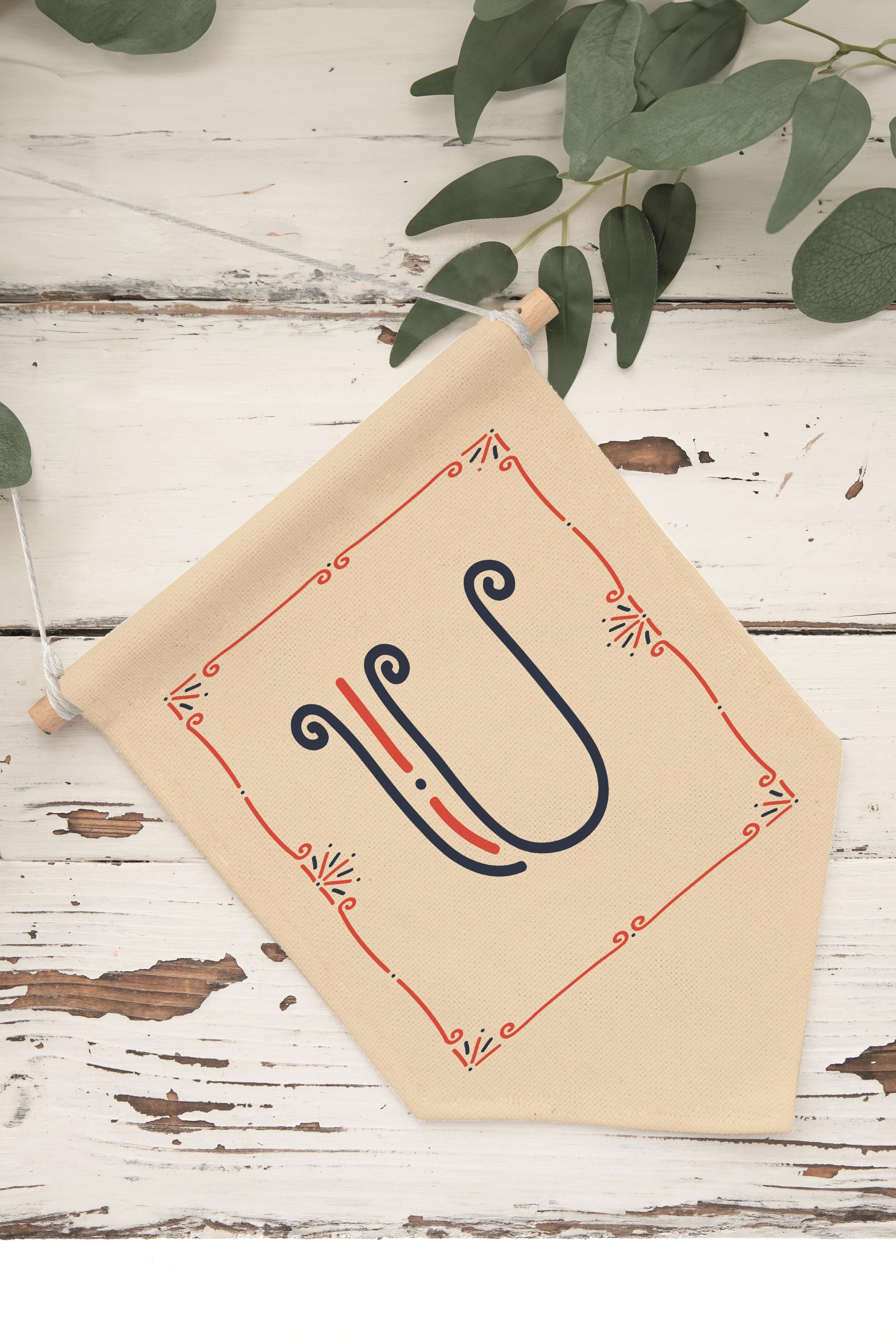 Çocuk Odası Dekor, Duvar Süsü, Ahşap Bebek Odası Dekor, Canvas Flama, Monogram U Harfi
