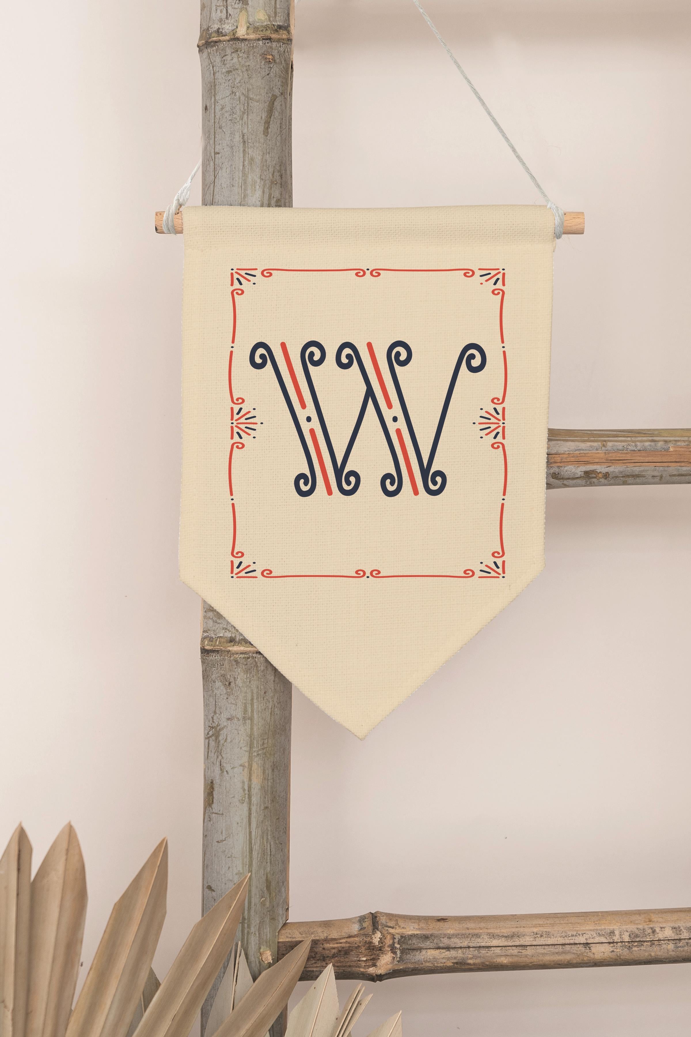 Çocuk Odası Dekor, Duvar Süsü, Ahşap Bebek Odası Dekor, Canvas Flama, Monogram W Harfi
