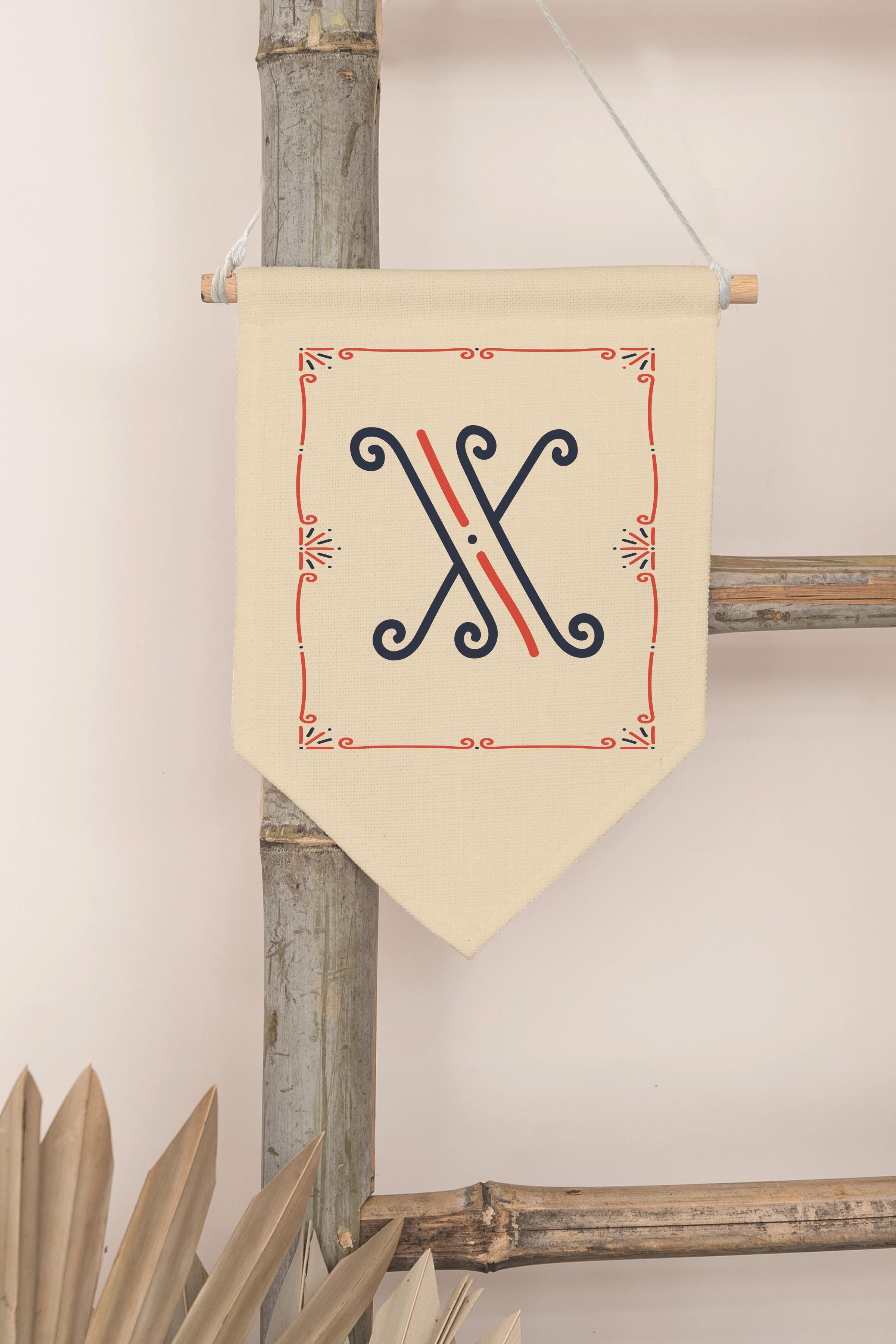 Çocuk Odası Dekor, Duvar Süsü, Ahşap Bebek Odası Dekor, Canvas Flama, Monogram X Harfi