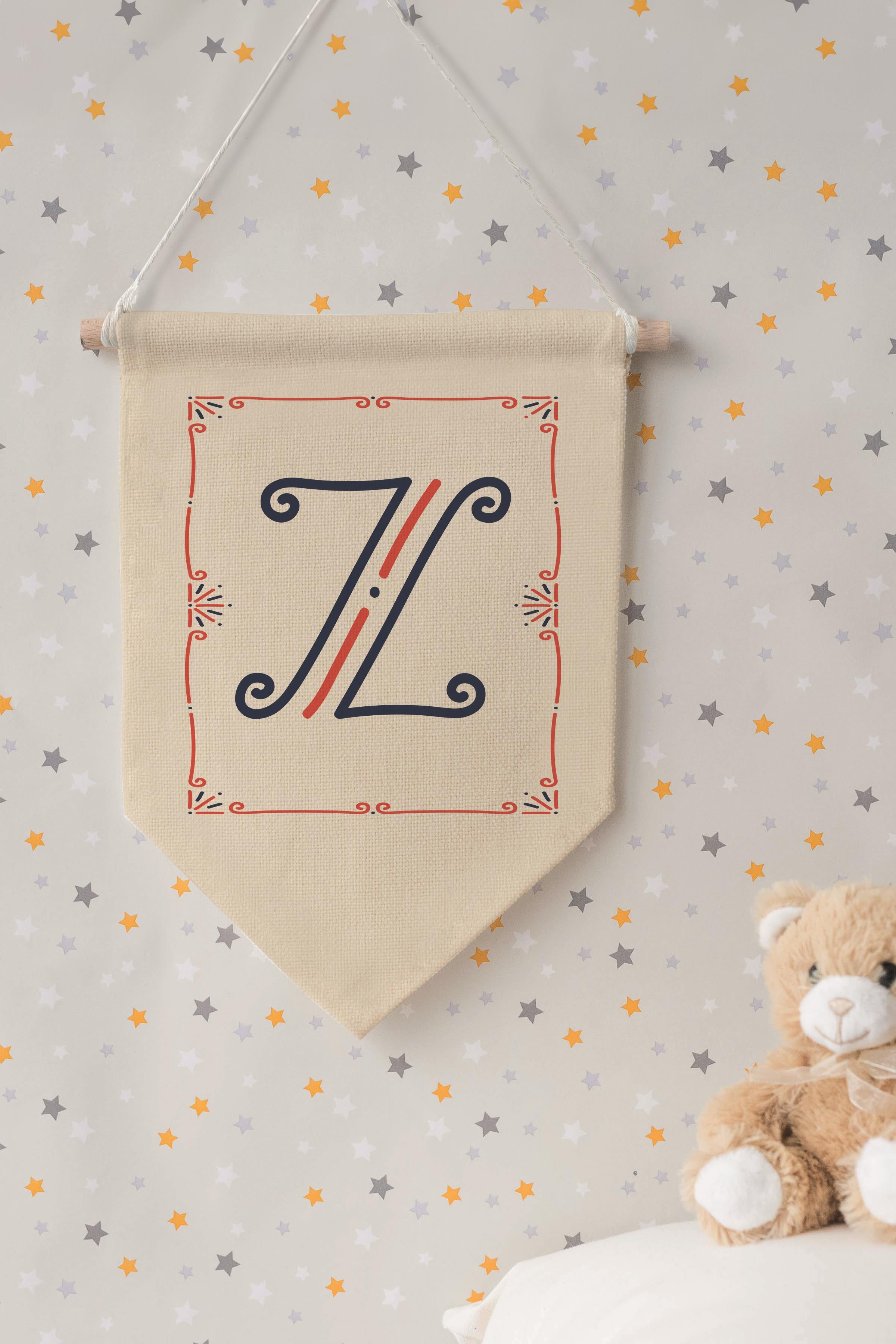 Çocuk Odası Dekor, Duvar Süsü, Ahşap Bebek Odası Dekor, Canvas Flama, Monogram Z Harfi
