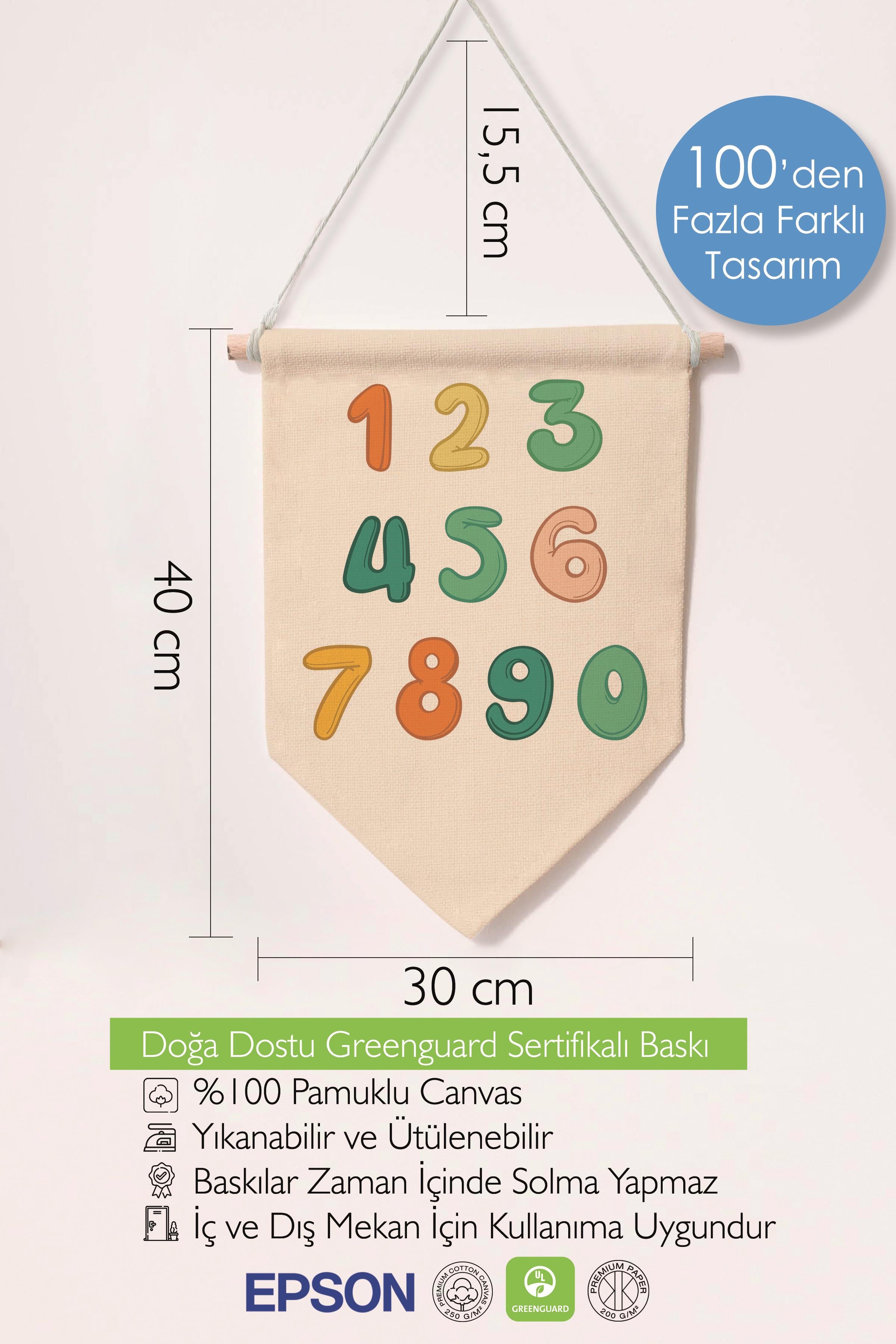 Çocuk Odası Dekor, Duvar Süsü, Ahşap Bebek Odası Dekor, Canvas Flama, Pastel Renk Sayılar