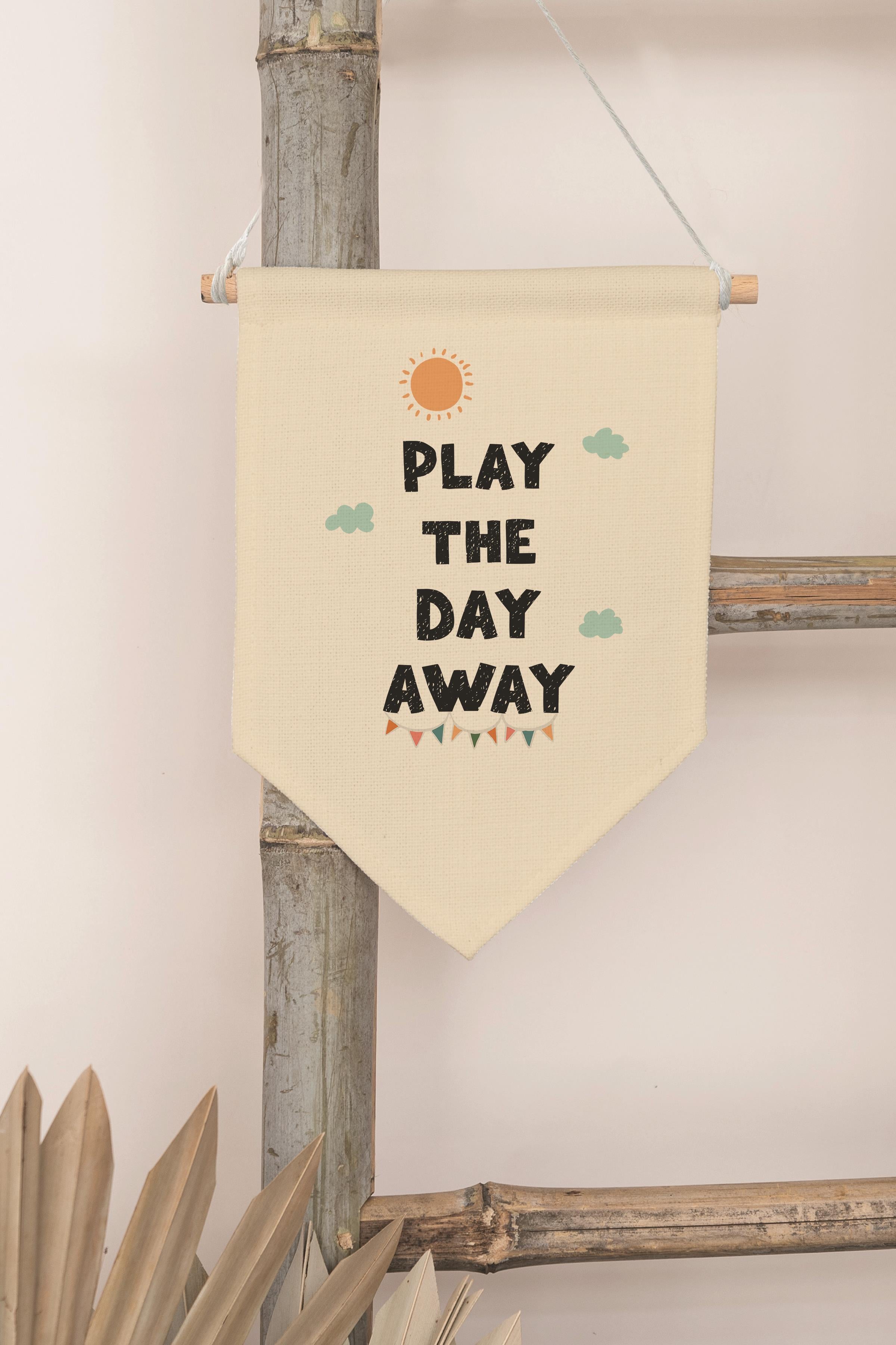 Çocuk Odası Dekor, Duvar Süsü, Ahşap Bebek Odası Dekor, Canvas Flama, Play the Day Away - Siyah