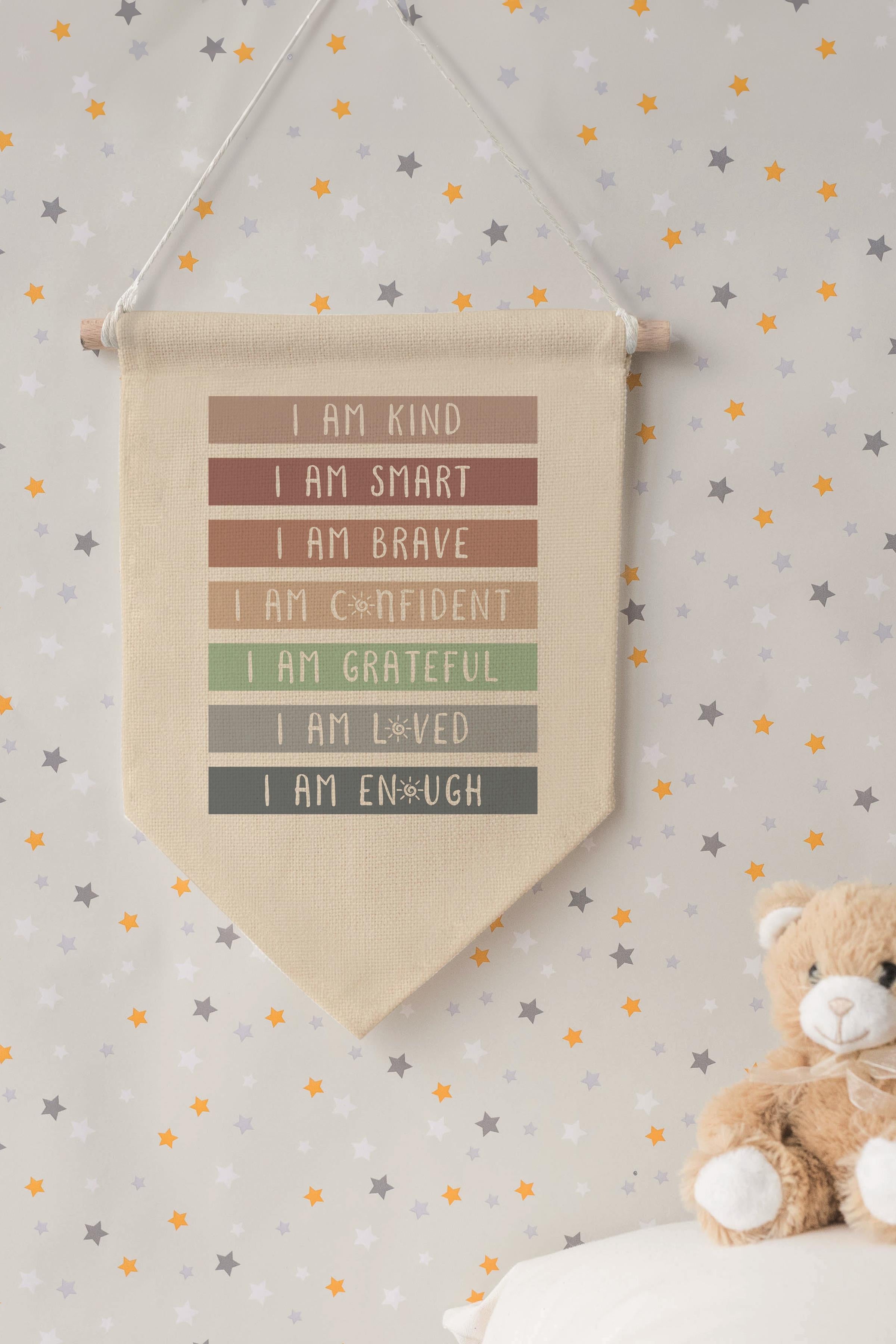Çocuk Odası Dekor, Duvar Süsü, Ahşap Bebek Odası Dekor, Canvas Flama, Positive Affirmations - Renkli