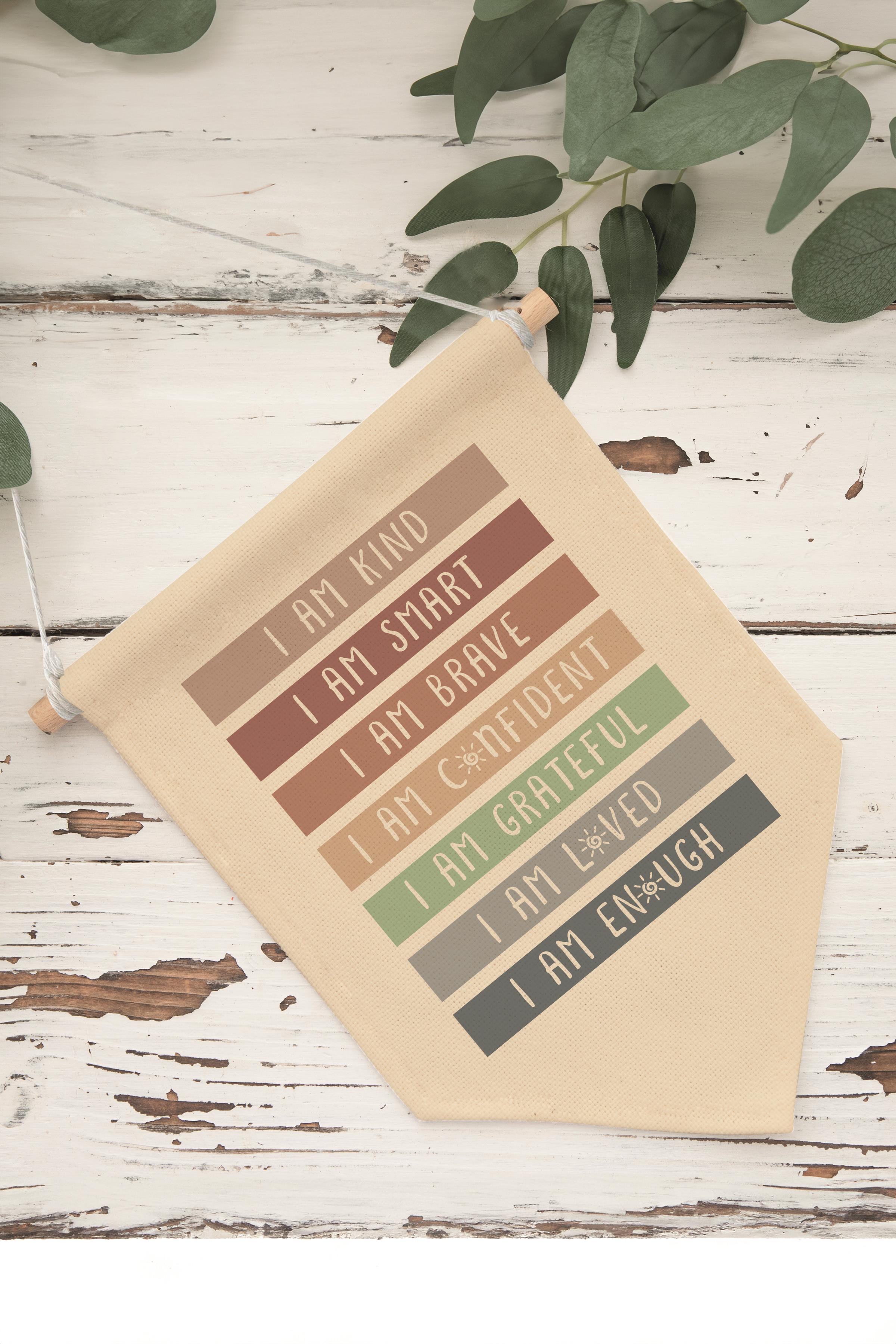 Çocuk Odası Dekor, Duvar Süsü, Ahşap Bebek Odası Dekor, Canvas Flama, Positive Affirmations - Renkli
