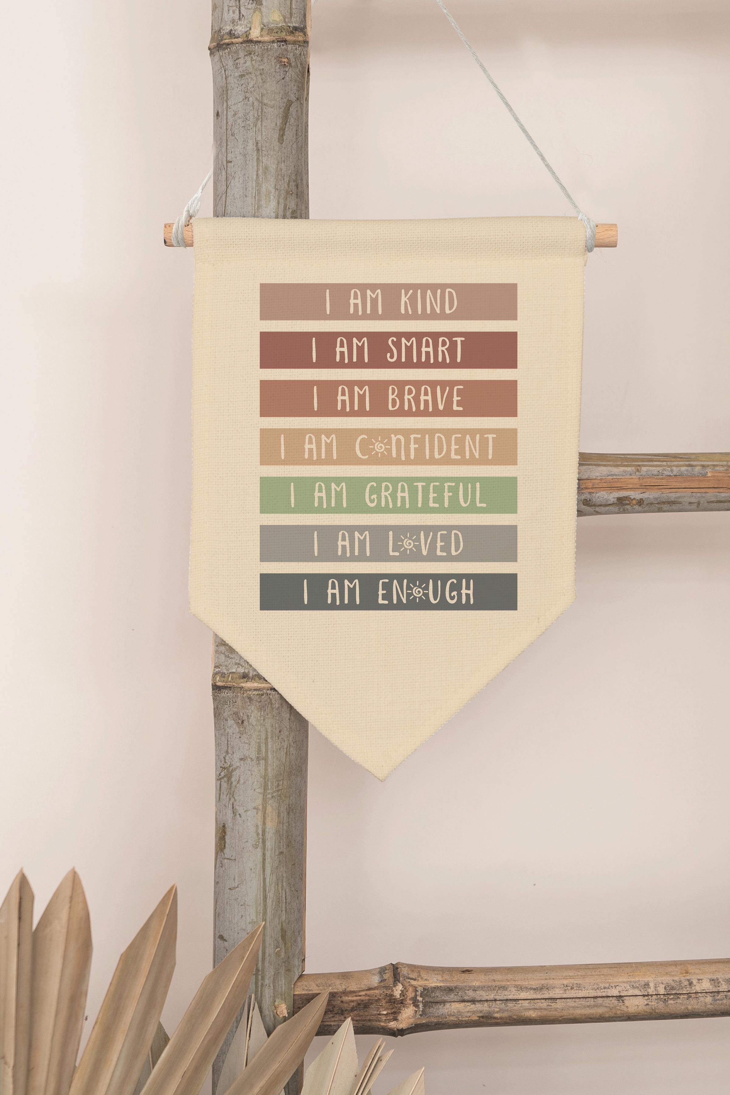 Çocuk Odası Dekor, Duvar Süsü, Ahşap Bebek Odası Dekor, Canvas Flama, Positive Affirmations - Renkli